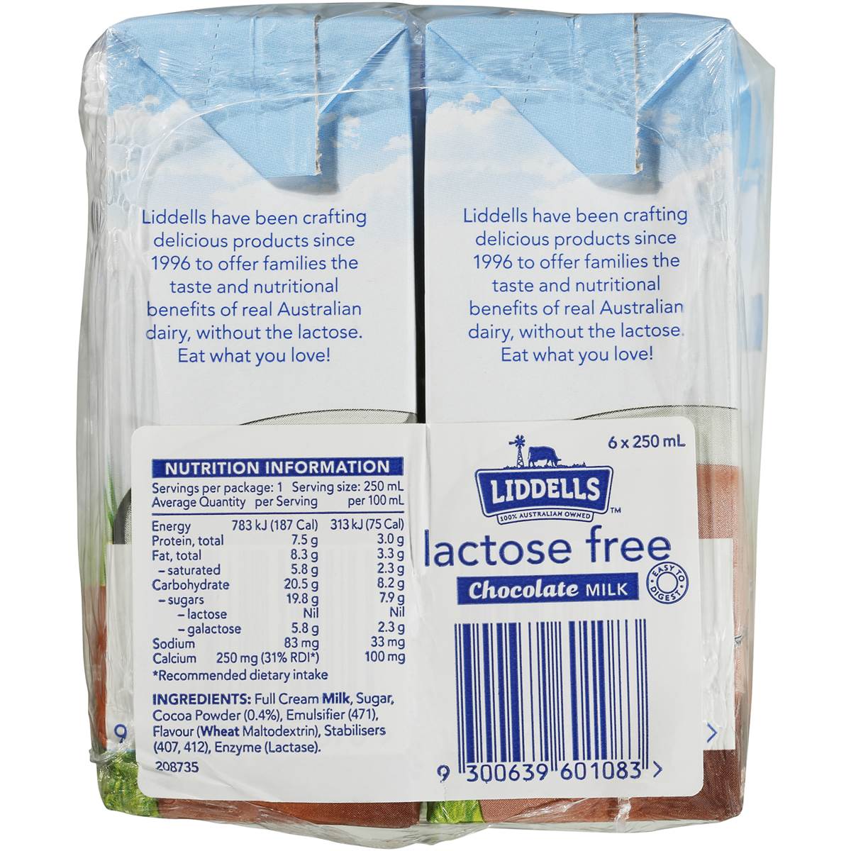 Liddells Chocolate Flavoured Milk Lactose Free 6x250ml Woolworths