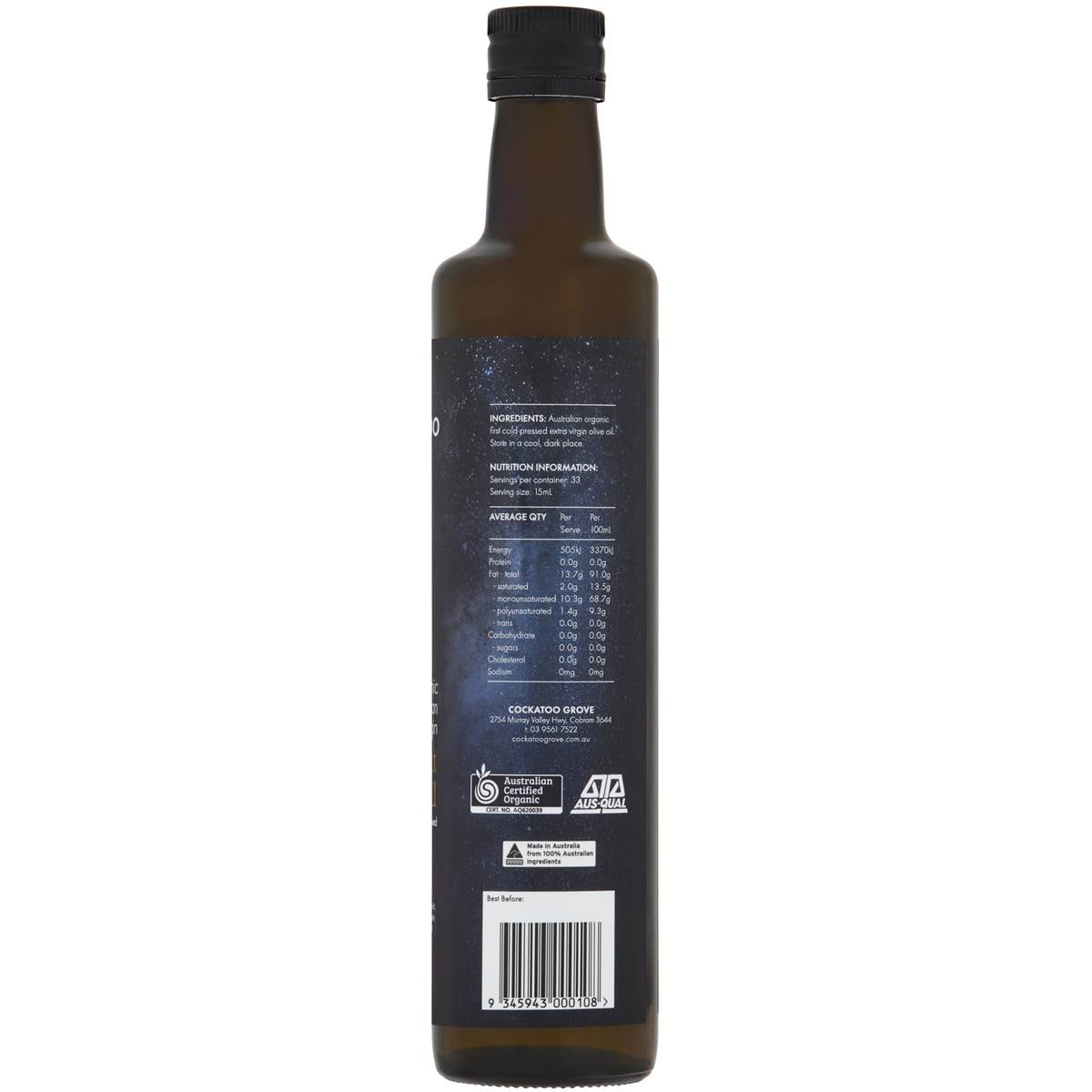 Cockatoo Grove Organic Midnight Harvest Extra Virgin Olive Oil 500ml