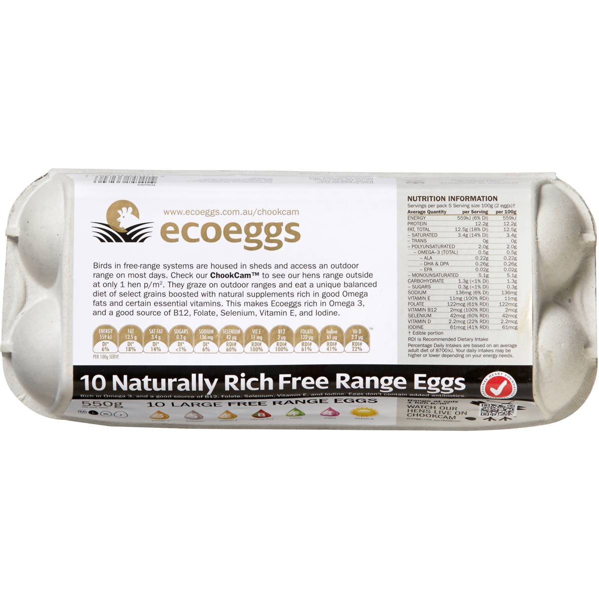 Eco Free Range Eggs 10pk 550g Woolworths