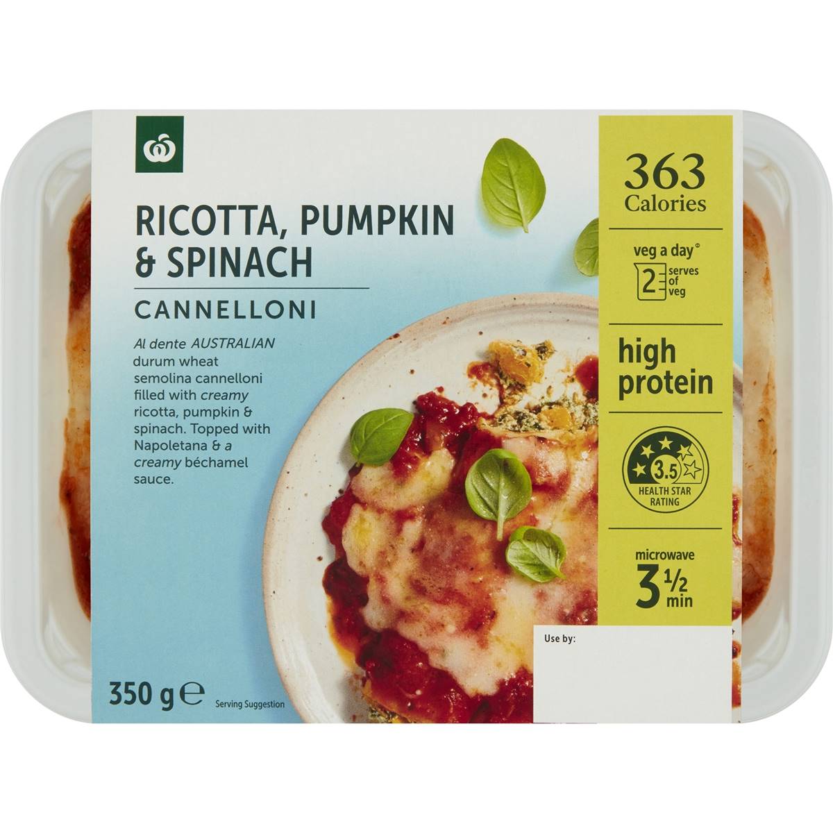 Woolworths Calorie Controlled Ricotta, Pumpkin & Spinach Cannelloni 350g Woolworths
