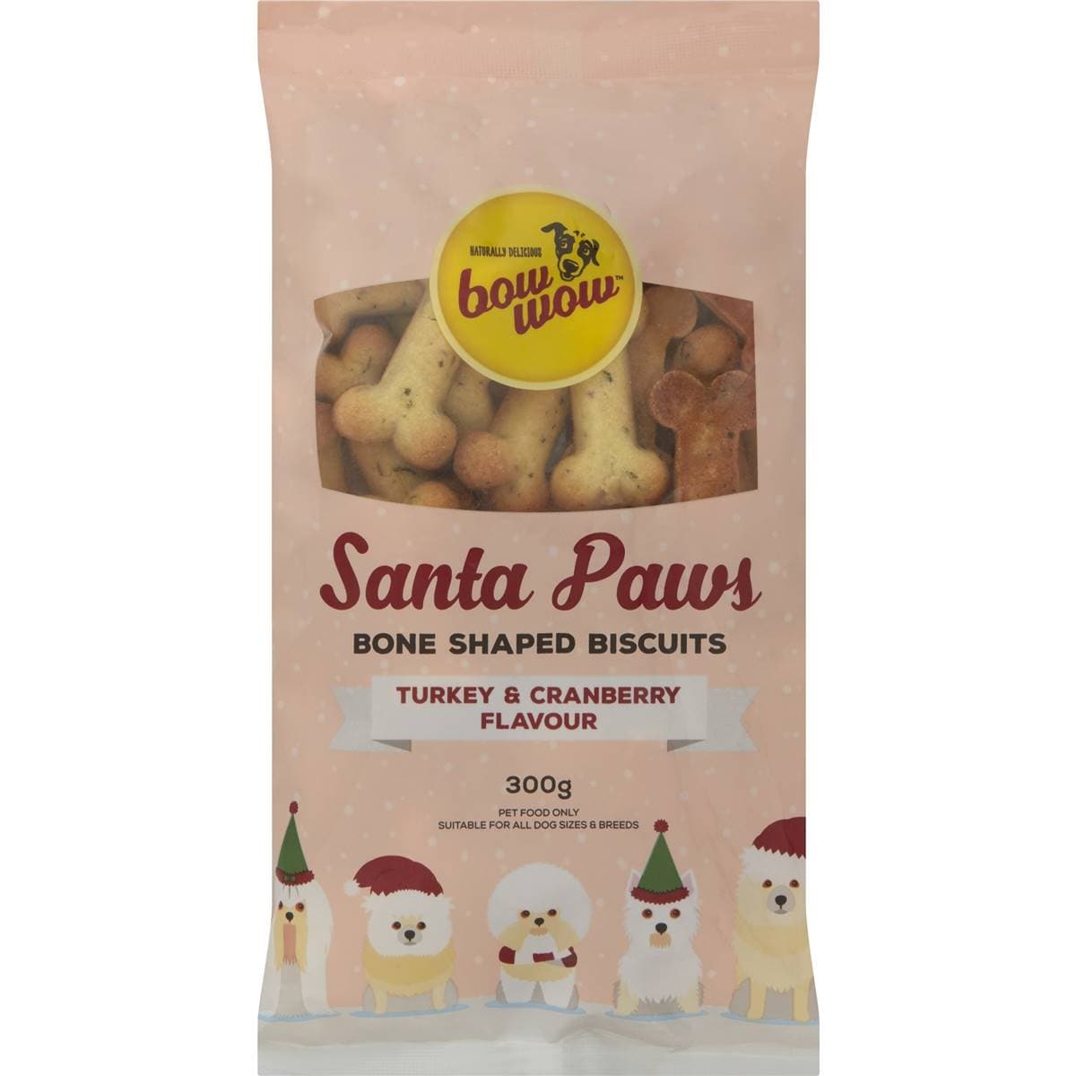 Bow Wow Christmas Turkey & Cranberry Paw Shaped Dog Biscuit 300g Woolworths