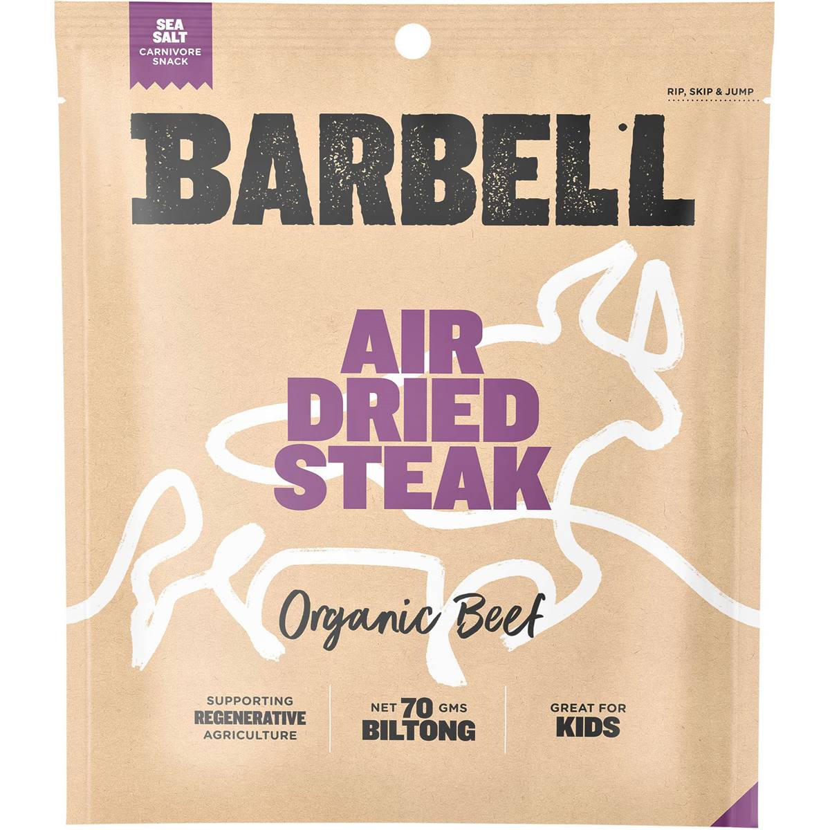 Barbell Biltong Grass Fed Beef Sea Salt 70g Woolworths