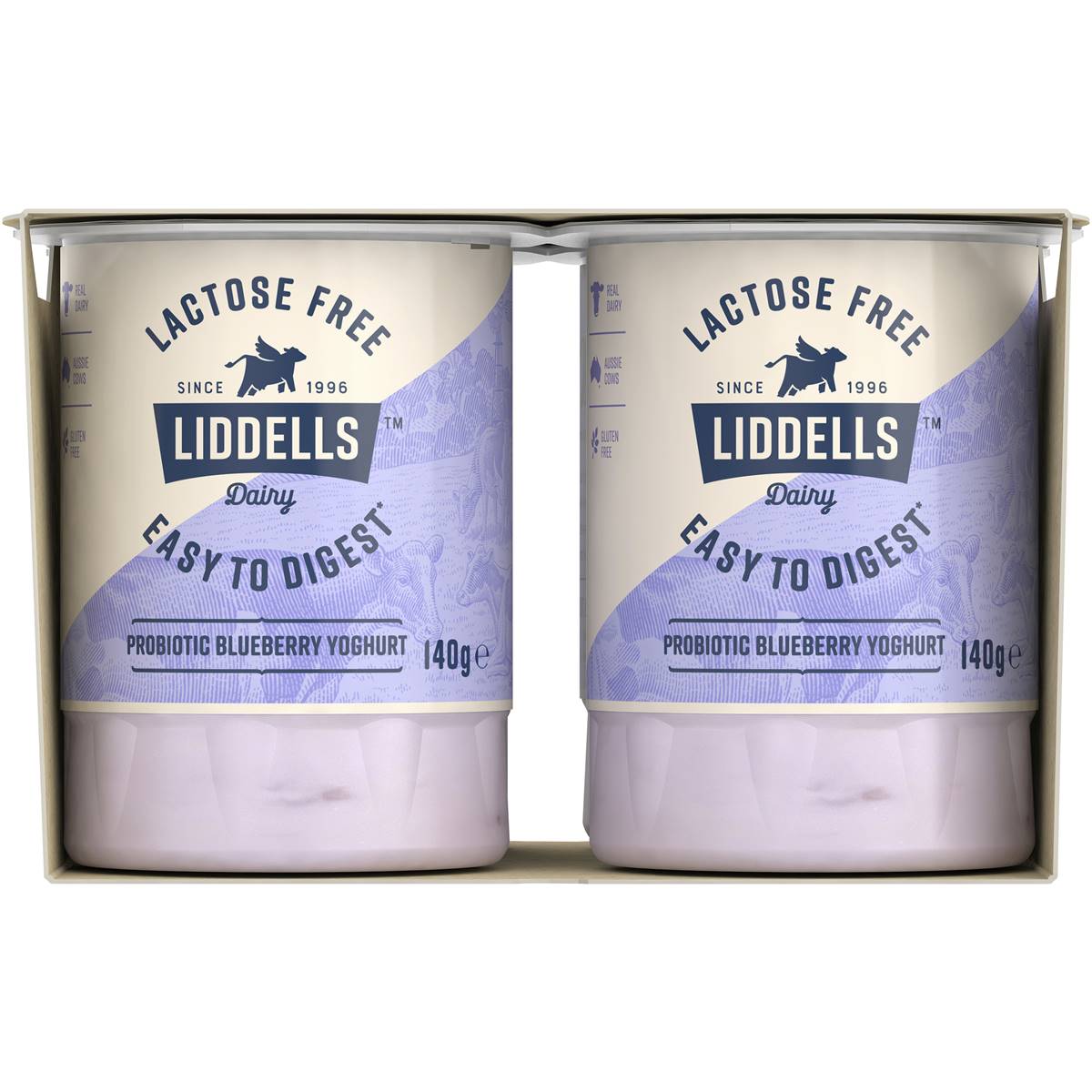 Liddells Lactose Free Probiotic Yoghurt Blueberry 140g X 4 Pack