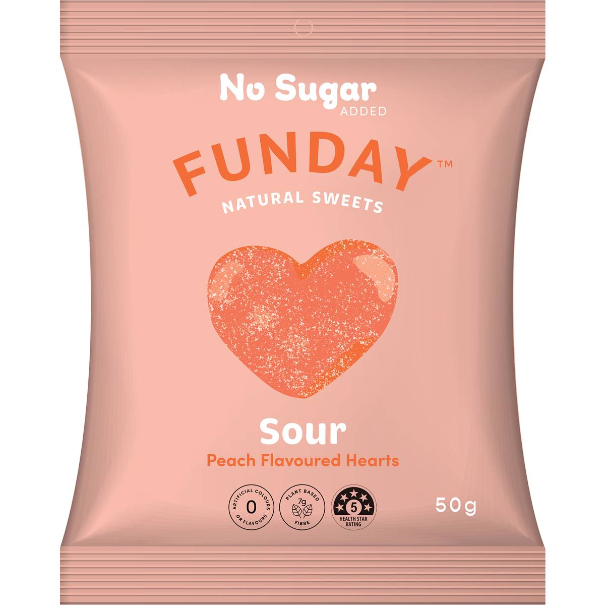 Funday Natural Sweets No Sugar Added Lollies Sour Peach Hearts
