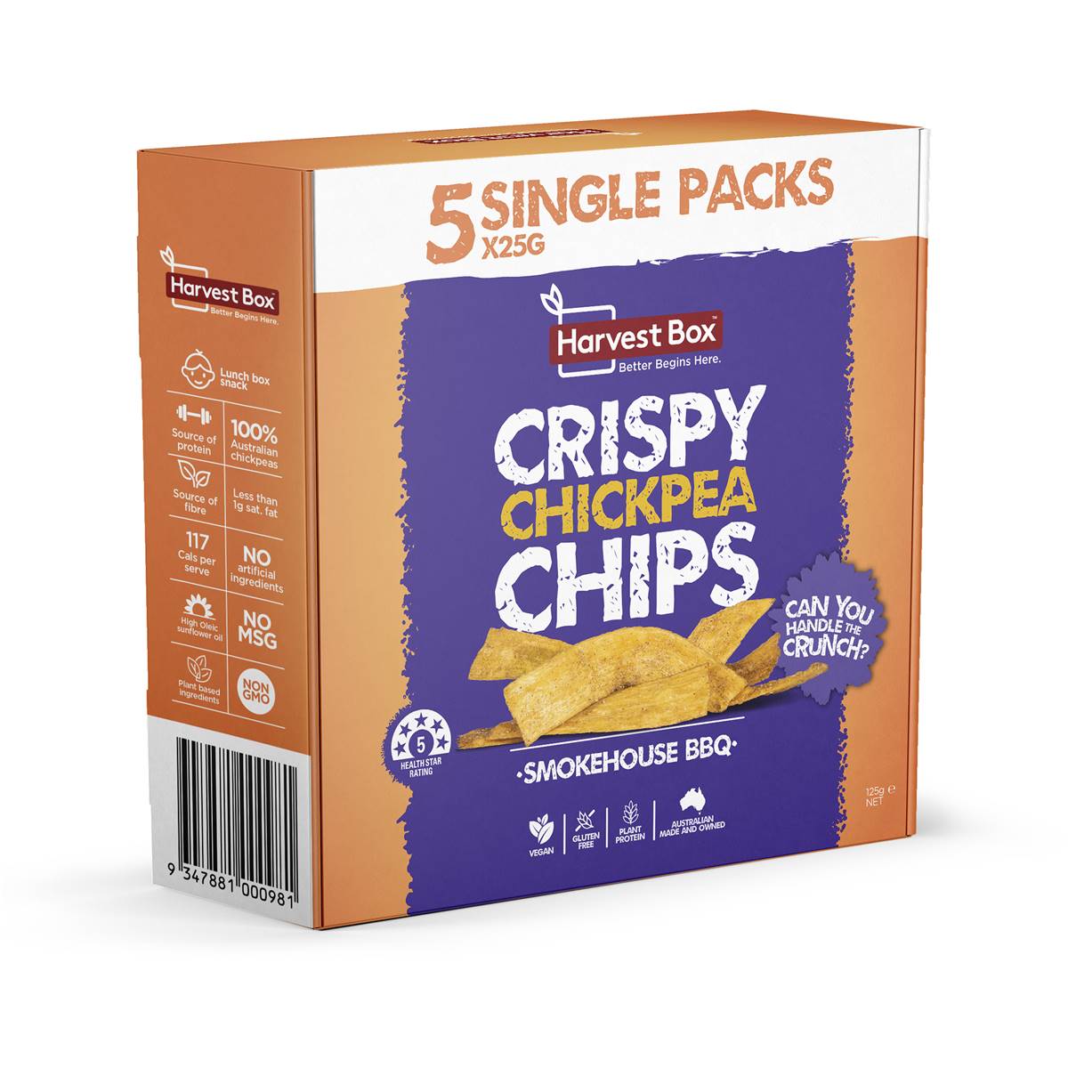 Harvest Box Crispy Chickpea Chips Smokehouse Bbq 5 Pack Woolworths