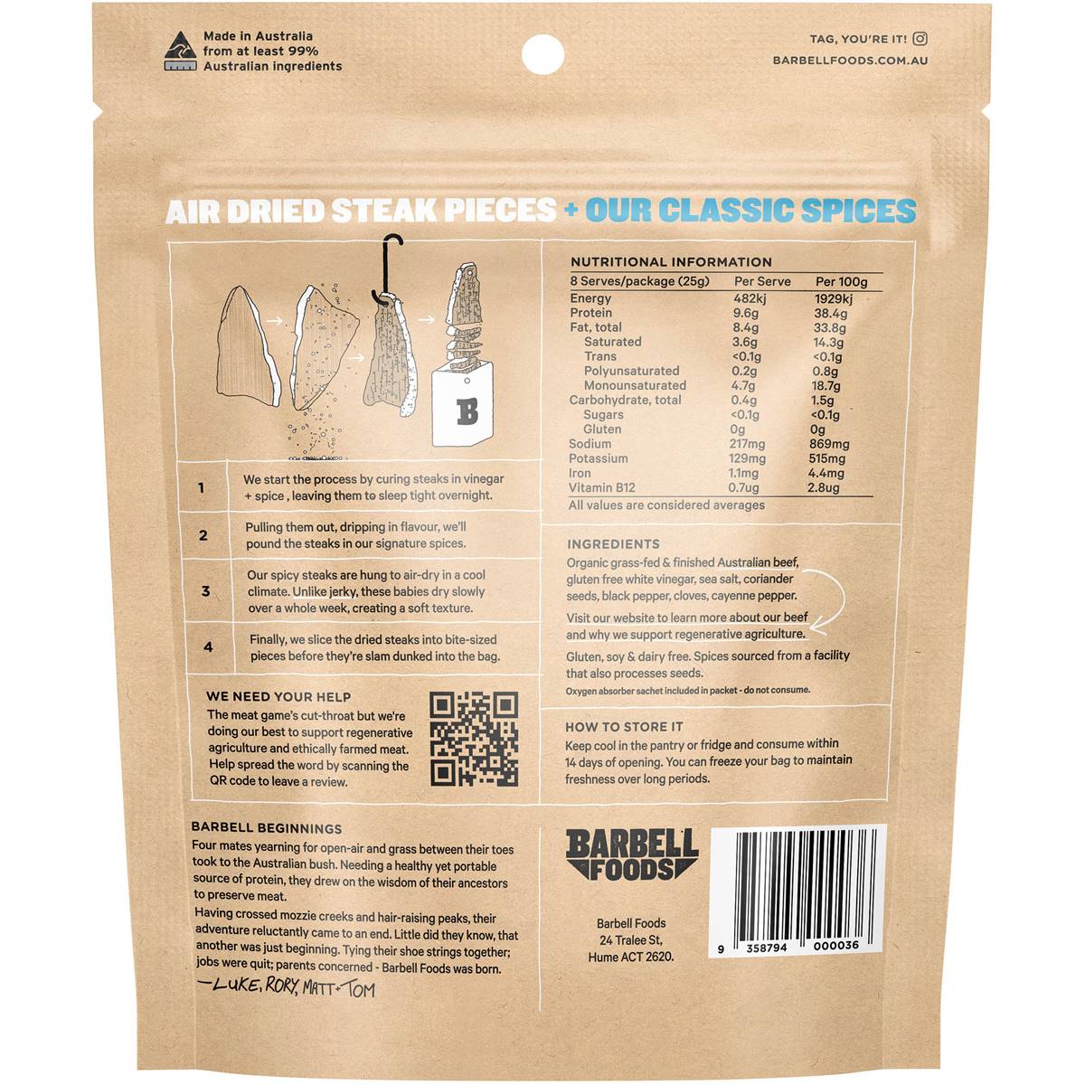 Barbell Biltong Grass Fed Beef Benchmark Classic 200g Woolworths