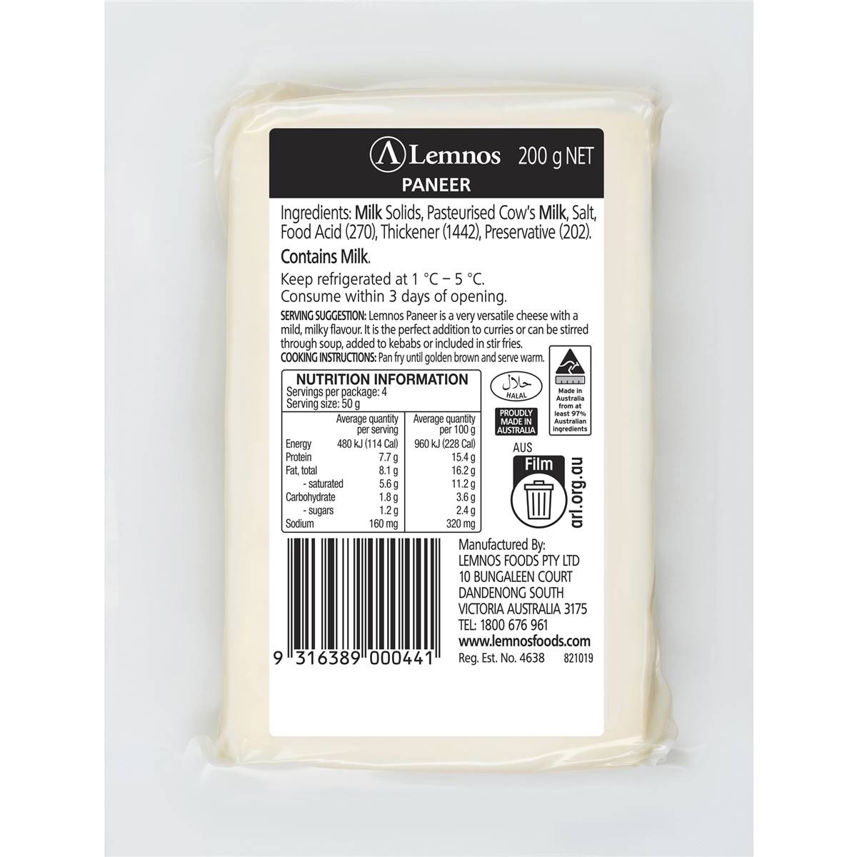 Lemnos Paneer Cheese 200g Woolworths