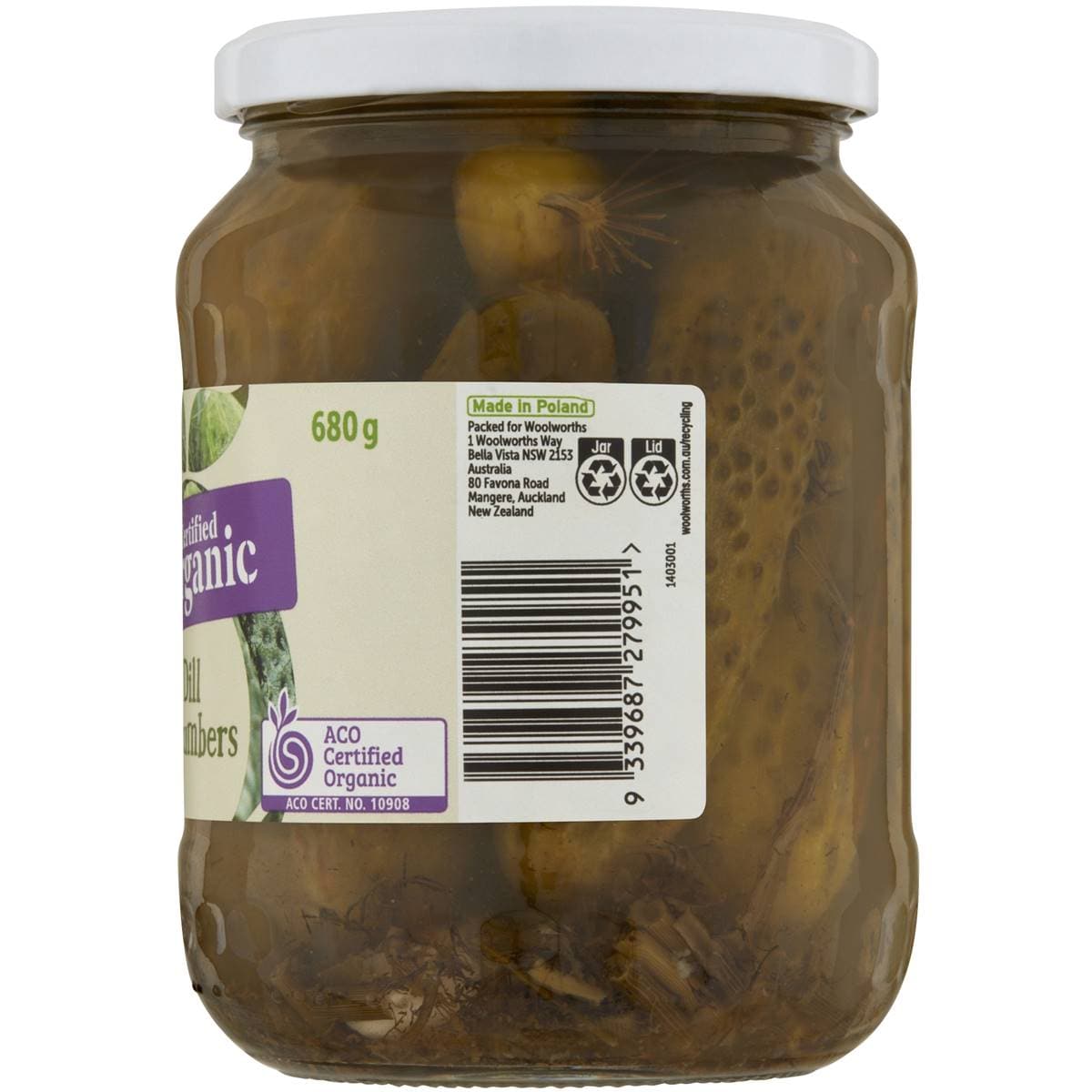 Macro Organic Dill Cucumbers 680g Woolworths