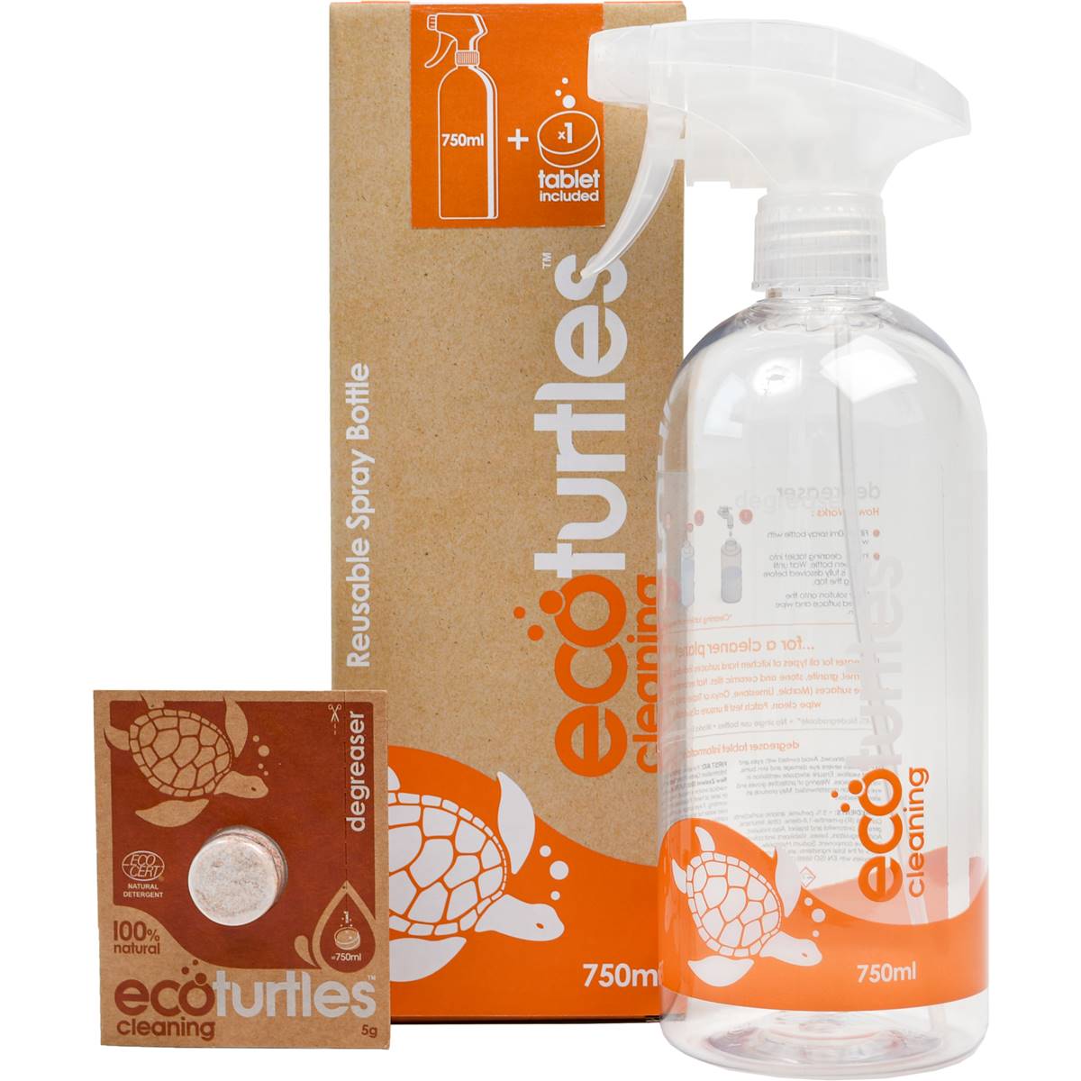 Eco Turtles Reusable Spray Bottle & Degreaser Cleaning Tablet 750ml