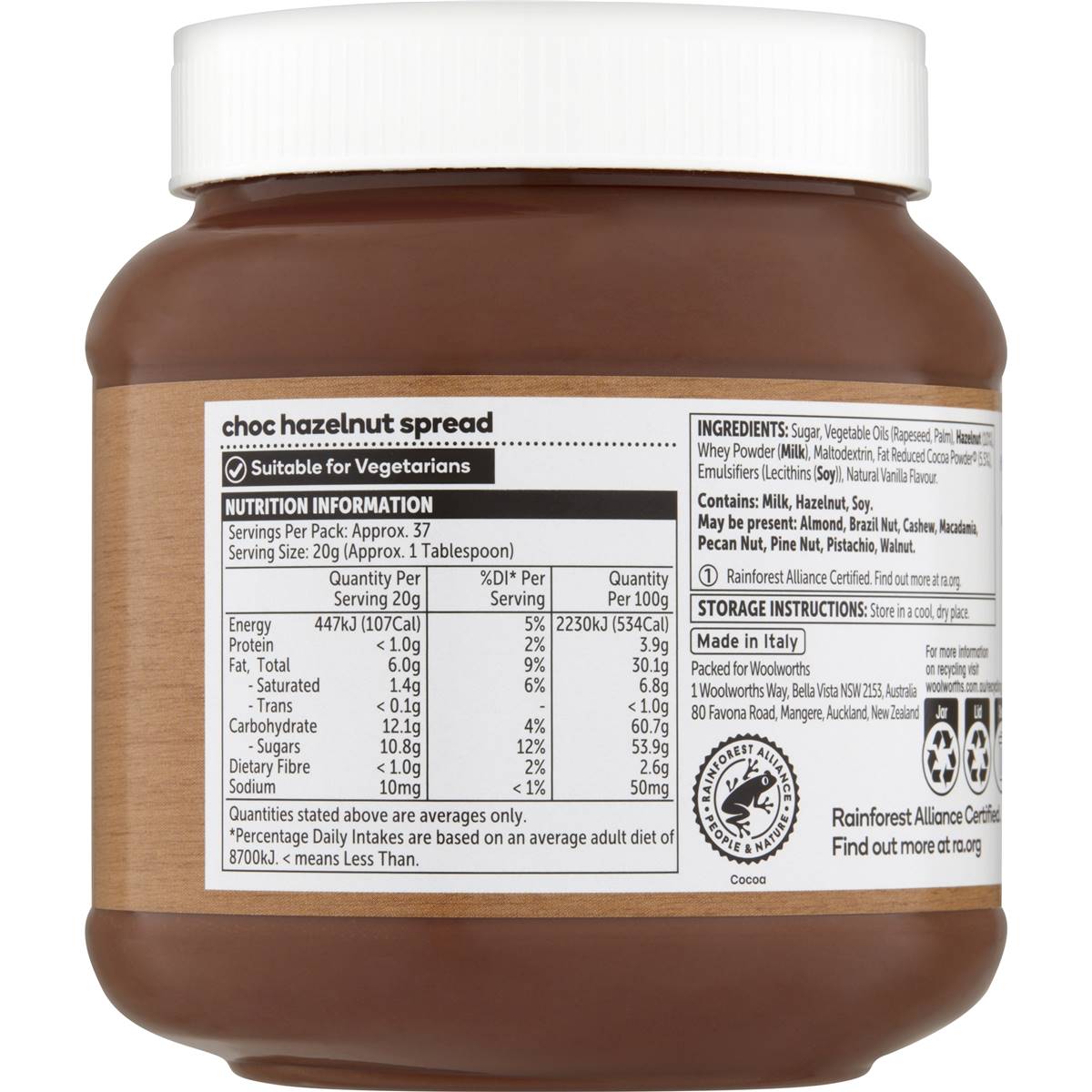 Woolworths Choc Hazelnut Spread 750g Woolworths