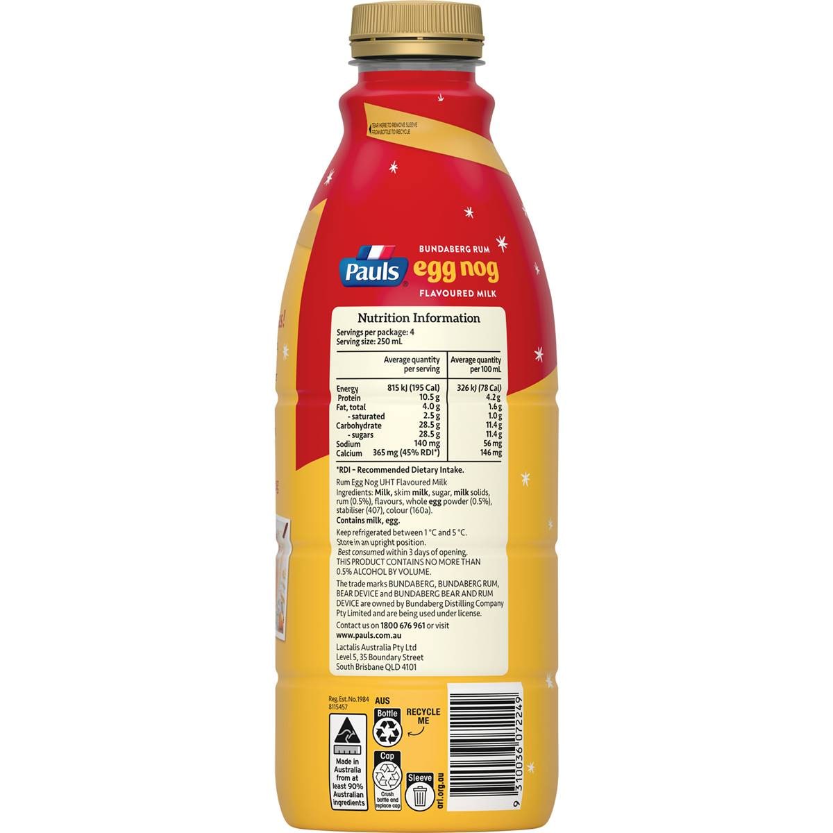 Pauls Bundaberg Egg Nog 1l Woolworths