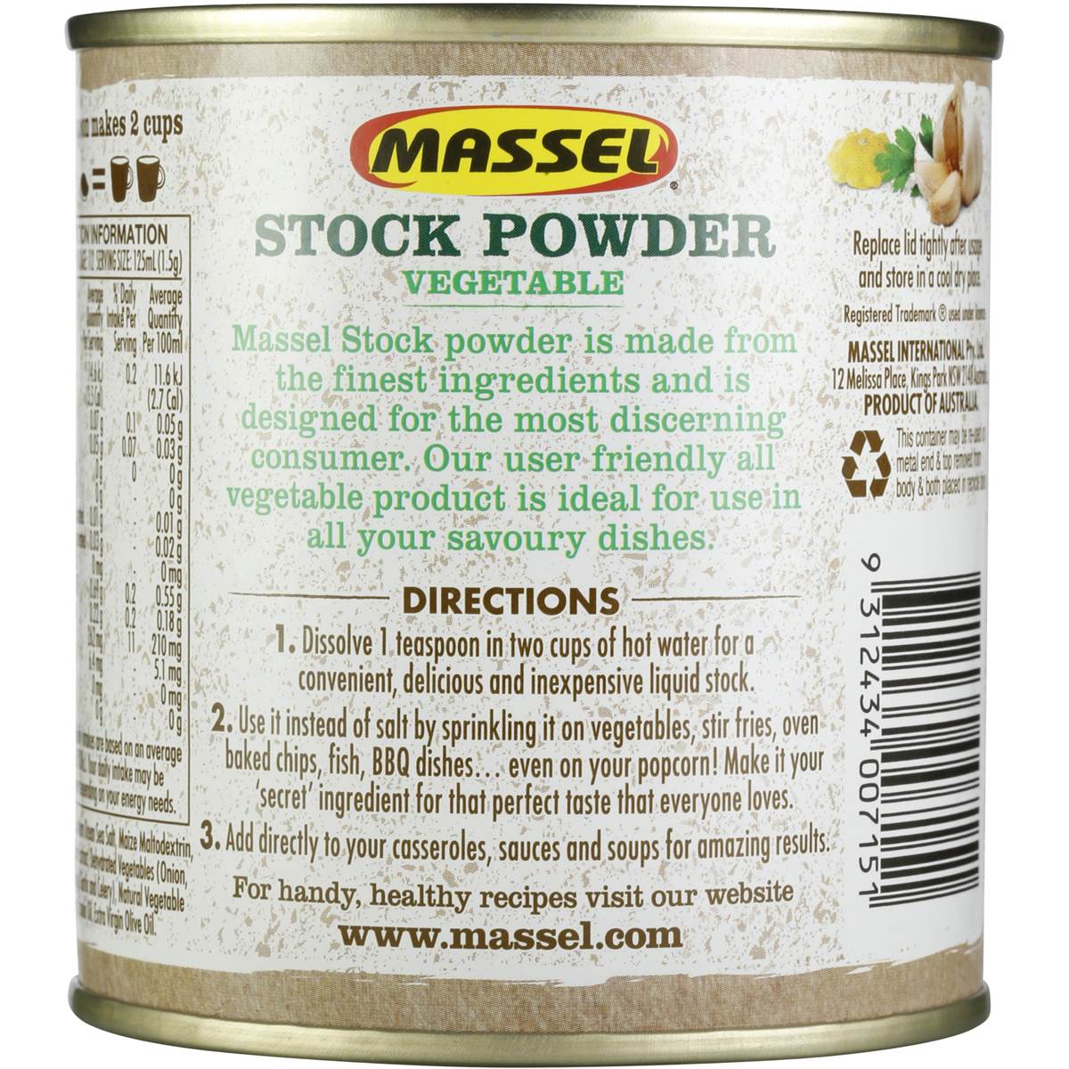 Massel Stock Powder Vegetable 168g Woolworths
