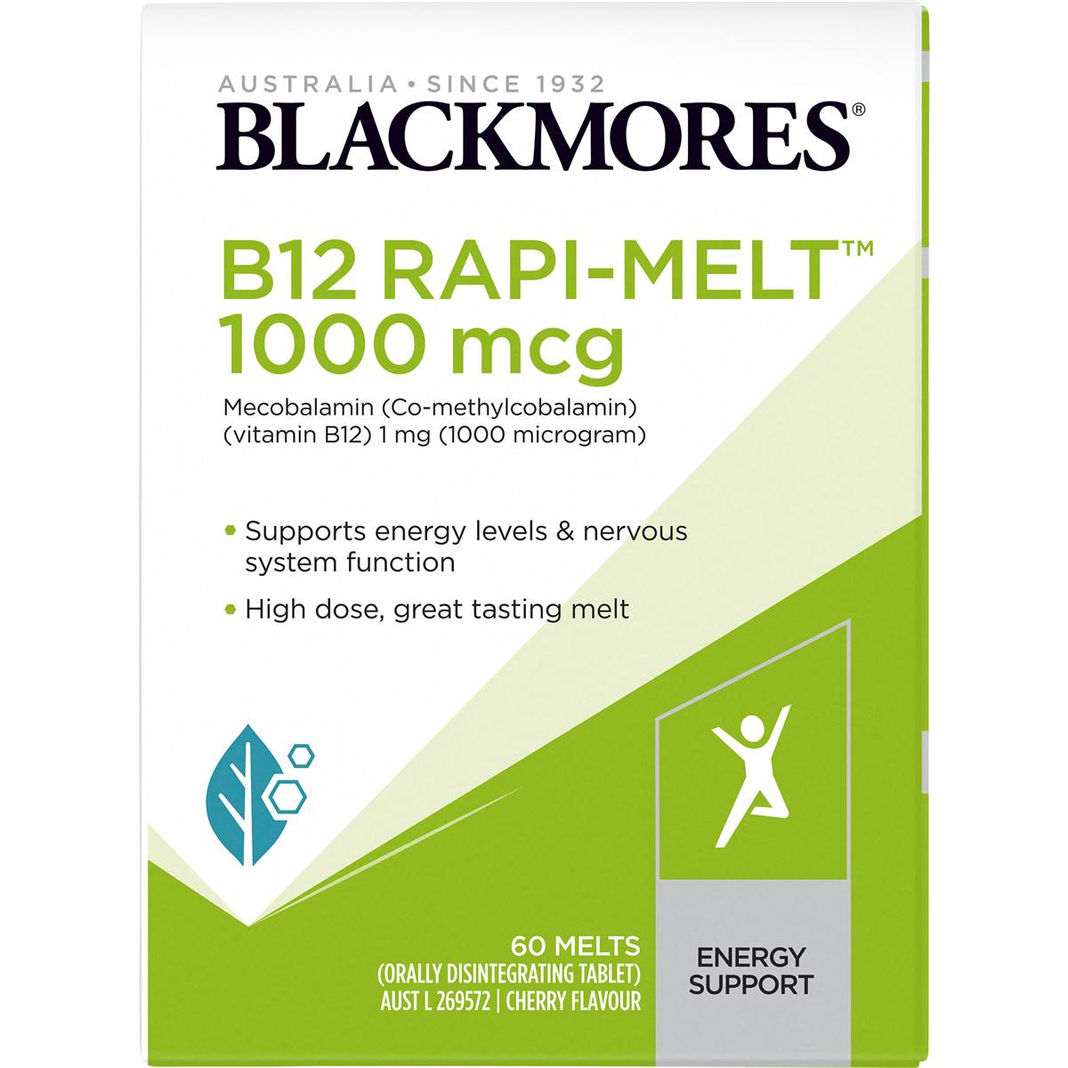 Blackmores B12 Rapimelt 1000mcg Energy Support Vitamin B 60 Pack