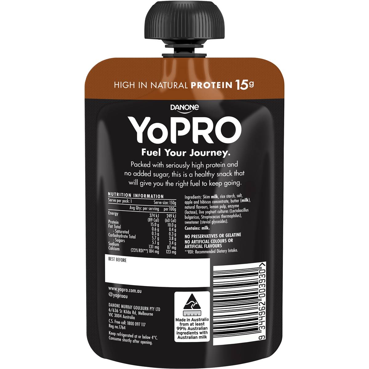 Yopro High Protein Yoghurt Pouch No Added Sugar Salted Caramel 150g