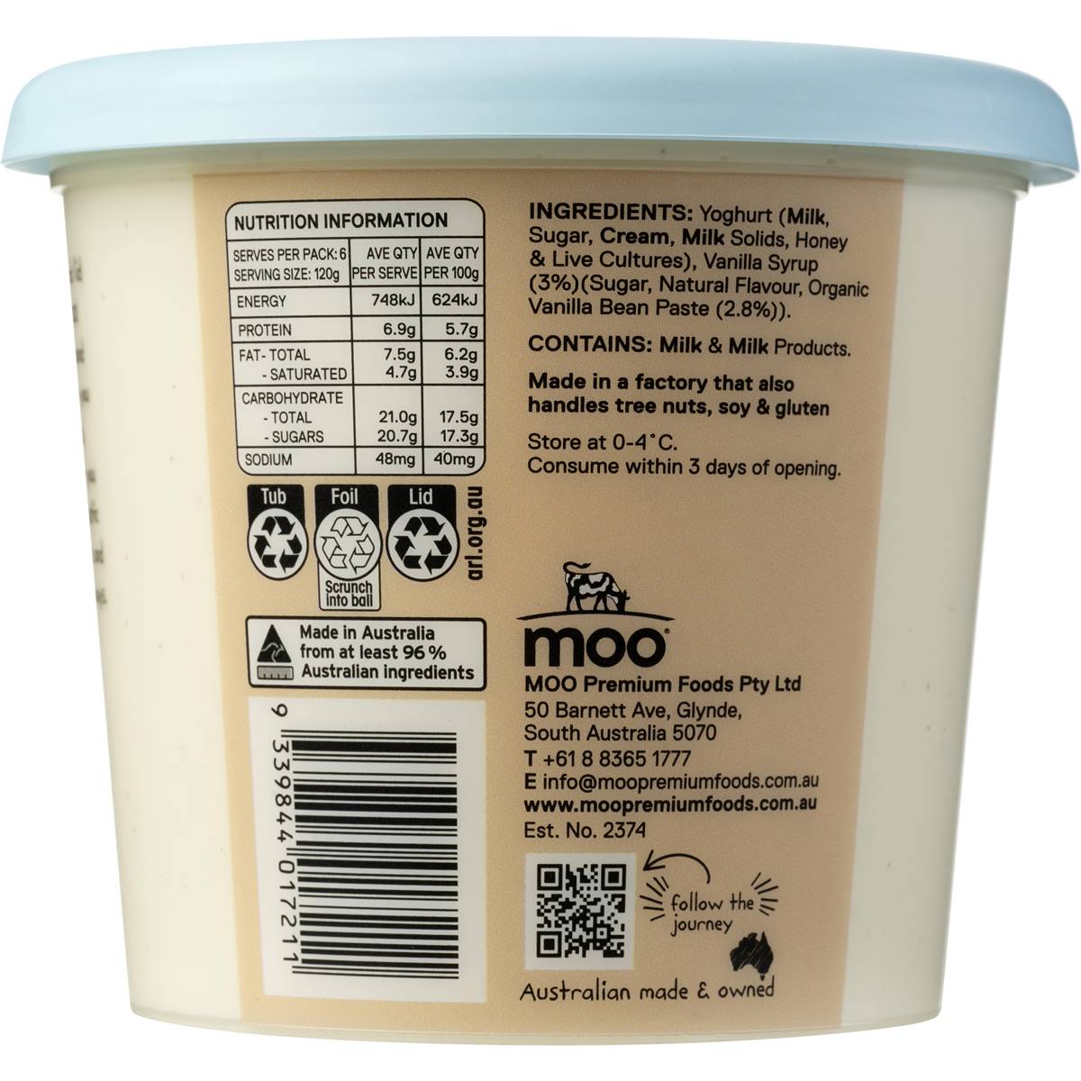 Moo Vanilla Bean Yoghurt 720g Woolworths