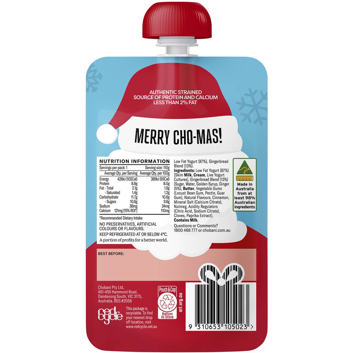 Chobani Christmas Gingerbread Pouch 110g Woolworths