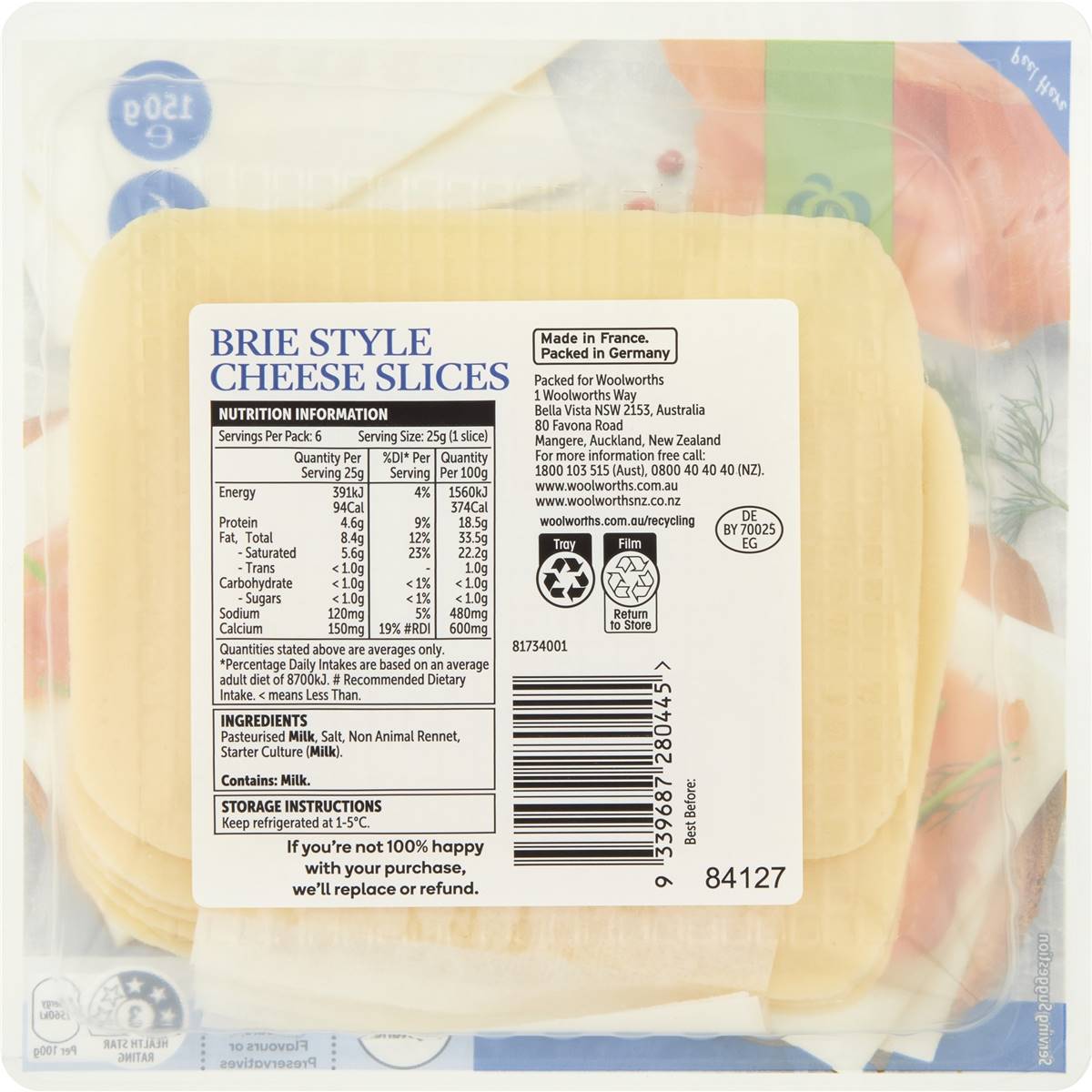 Woolworths Brie Style Cheese Slices 150g Woolworths