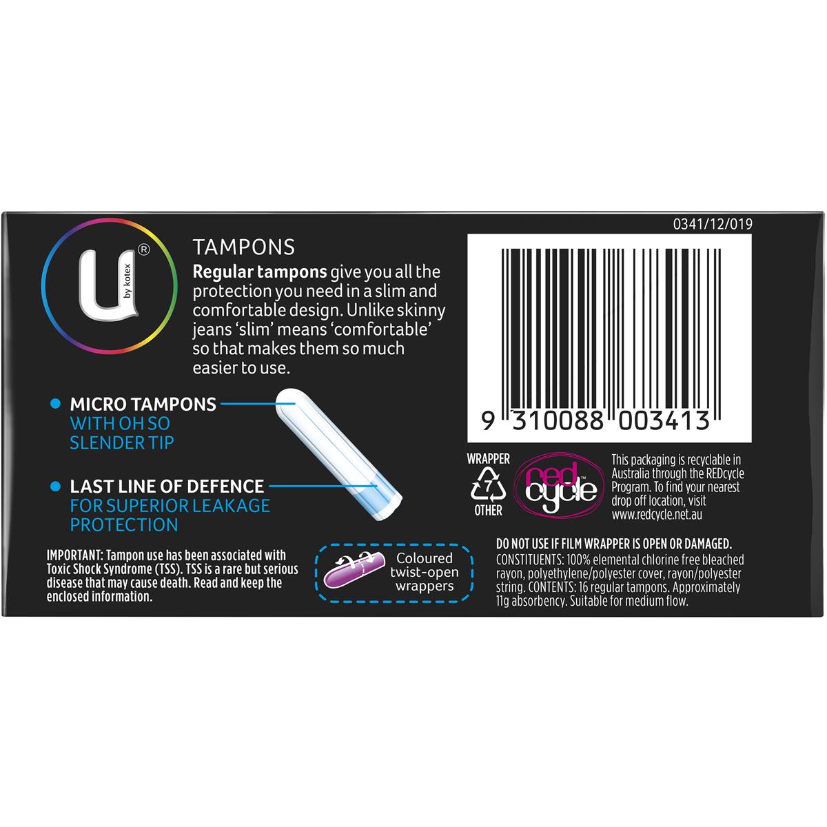 U By Kotex Tampons Regular Regular 16 Pack Woolworths