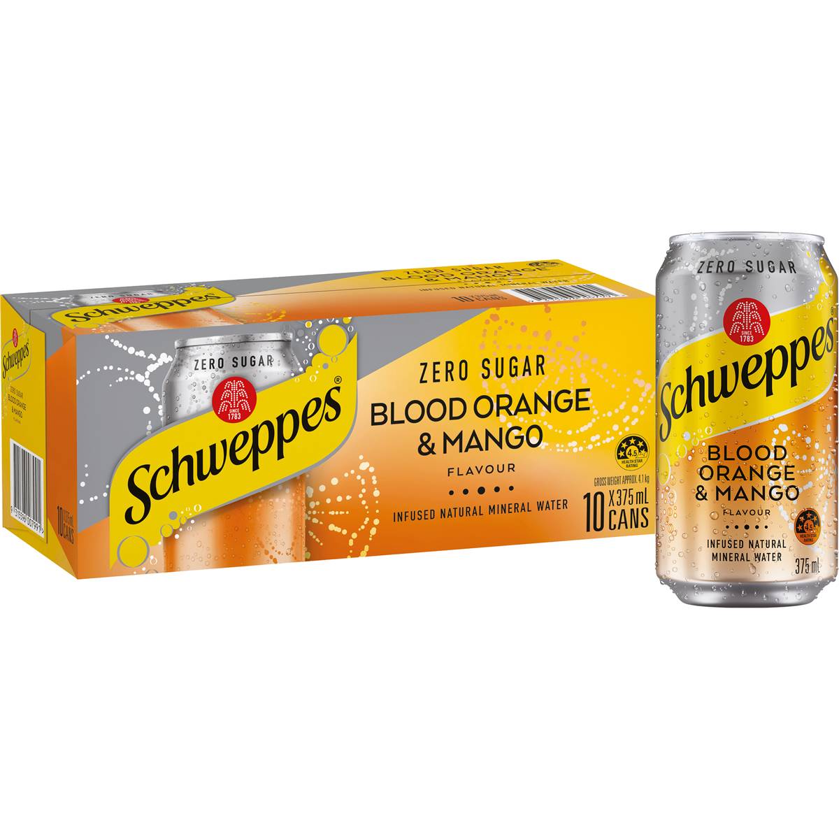 Schweppes Blood Orange Mango Infused Mineral Water Cans Multipack