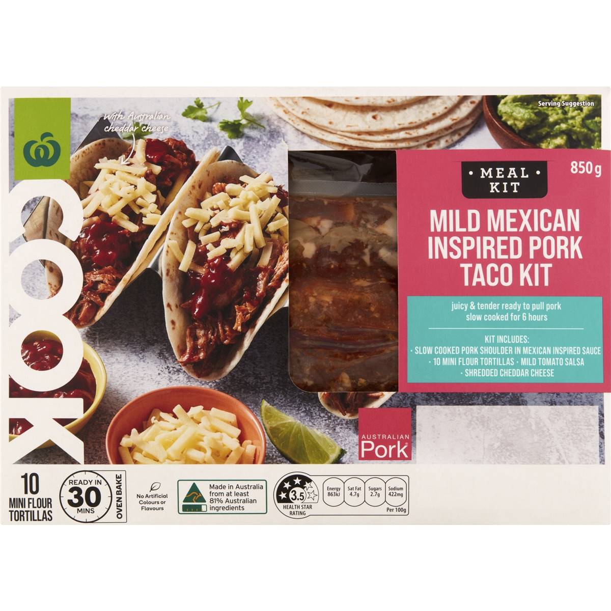 Woolworths Cook Mild Mexican Inspired Pork Taco Kit 850g Woolworths