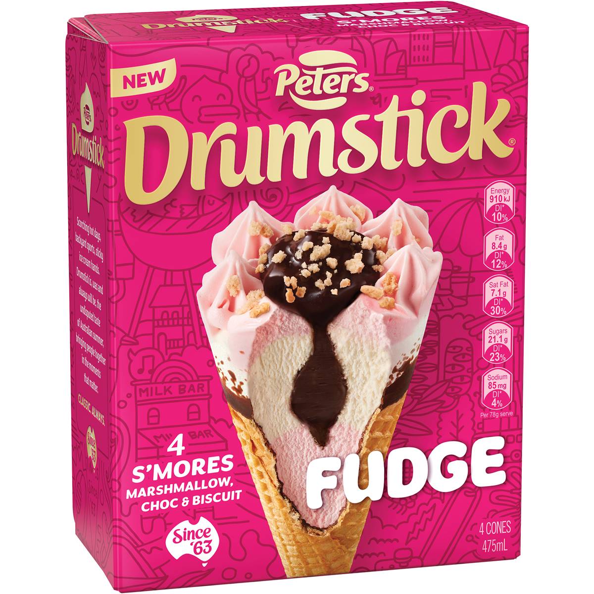Peters Drumsticks Fudge S'mores Ice Cream Cones 4 Pack Woolworths