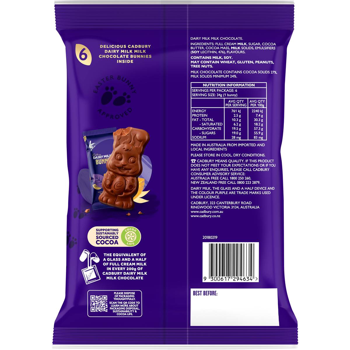 Cadbury Dairy Milk Chocolate Easter Bunny Sharepack 204g | Woolworths