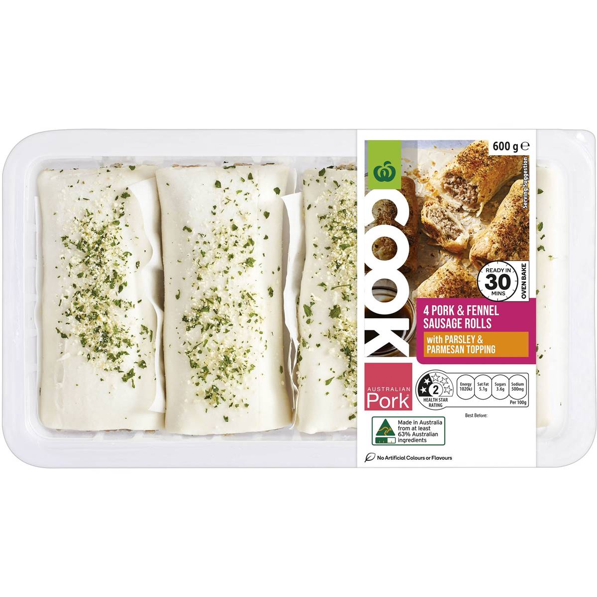 Woolworths Cook Pork & Fennel Sausage Roll 600g Woolworths