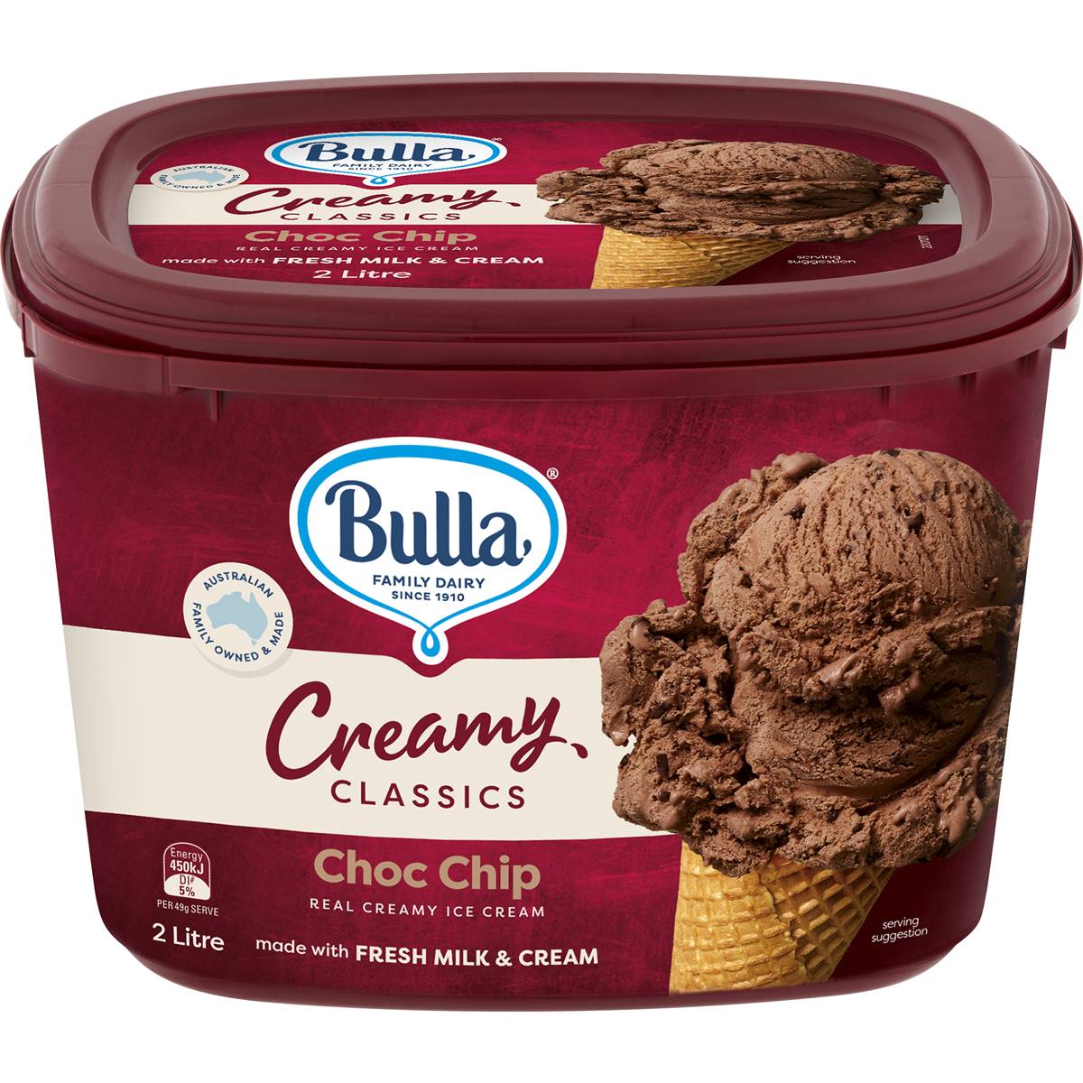 Bulla Creamy Classics Ice  Cream  Rich Choc Chip 2l tub  