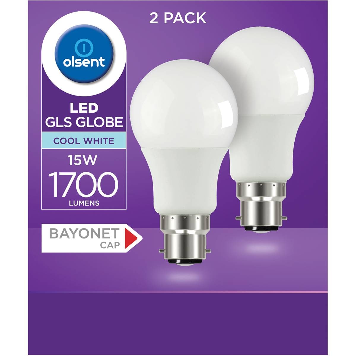 Olsent Led Gls Cap 15w 1700lm Cool White Light Globe 2 Pack