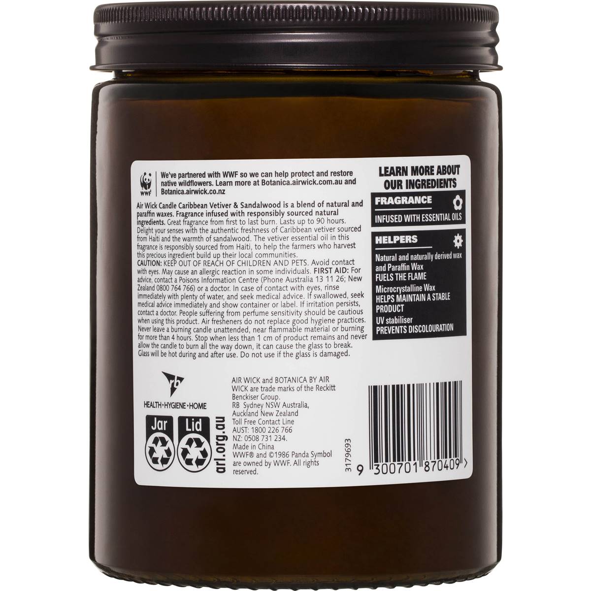 Airwick Botanica Caribbean Vetiver & Sandalwood Wax Candle 500g