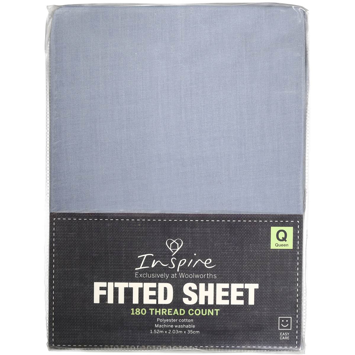Woolworths Essentials Sheet Fitted Blue Queen Bed Each Woolworths