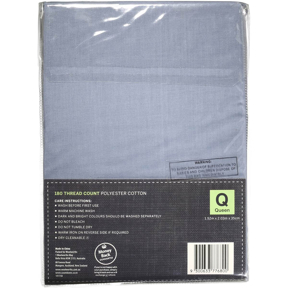 Woolworths Essentials Sheet Fitted Blue Queen Bed Each Woolworths