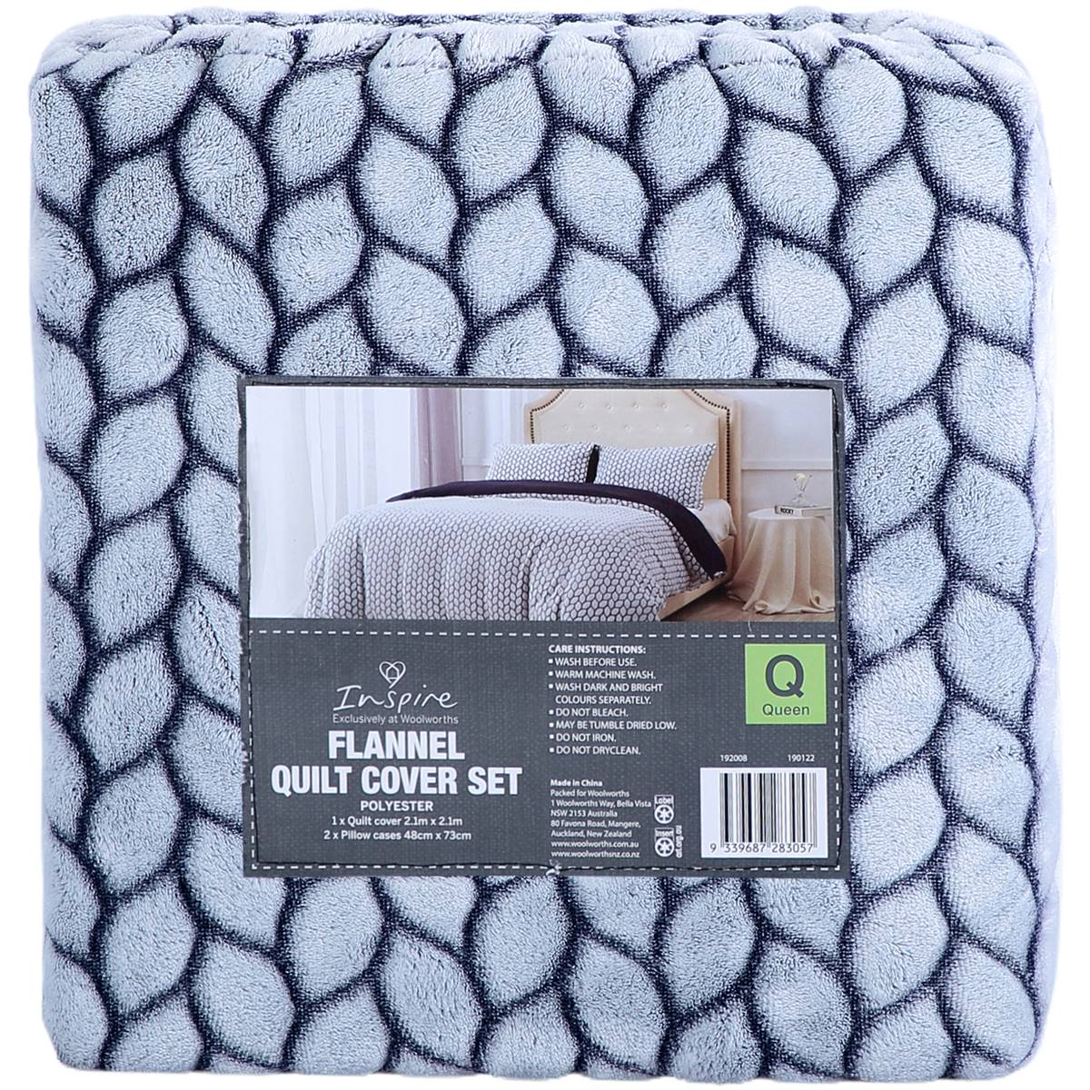 Inspire Flannel Quilt Cover Set Blue Pattern Queen Size