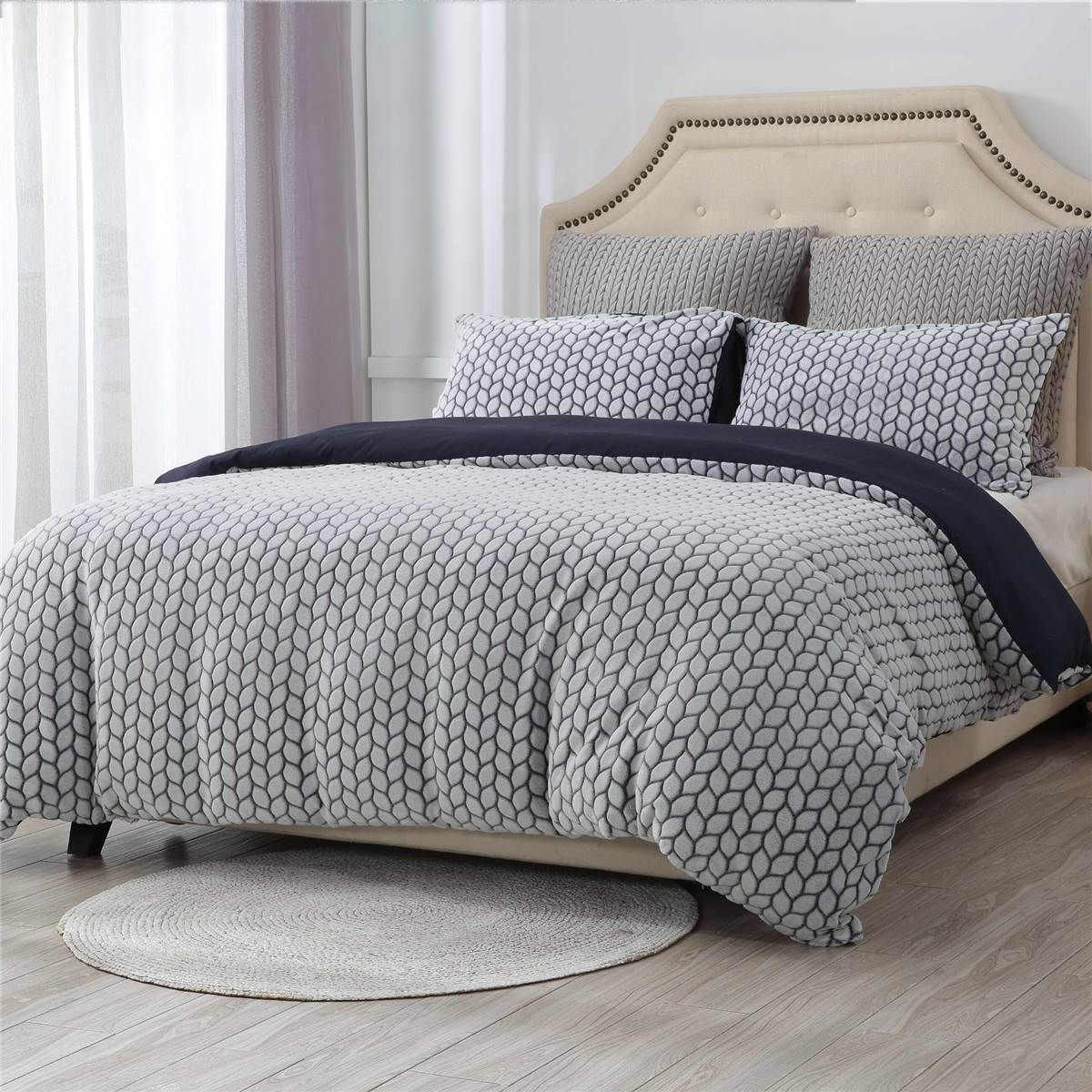 Inspire Flannel Quilt Cover Set Blue Pattern Queen Size Each Woolworths