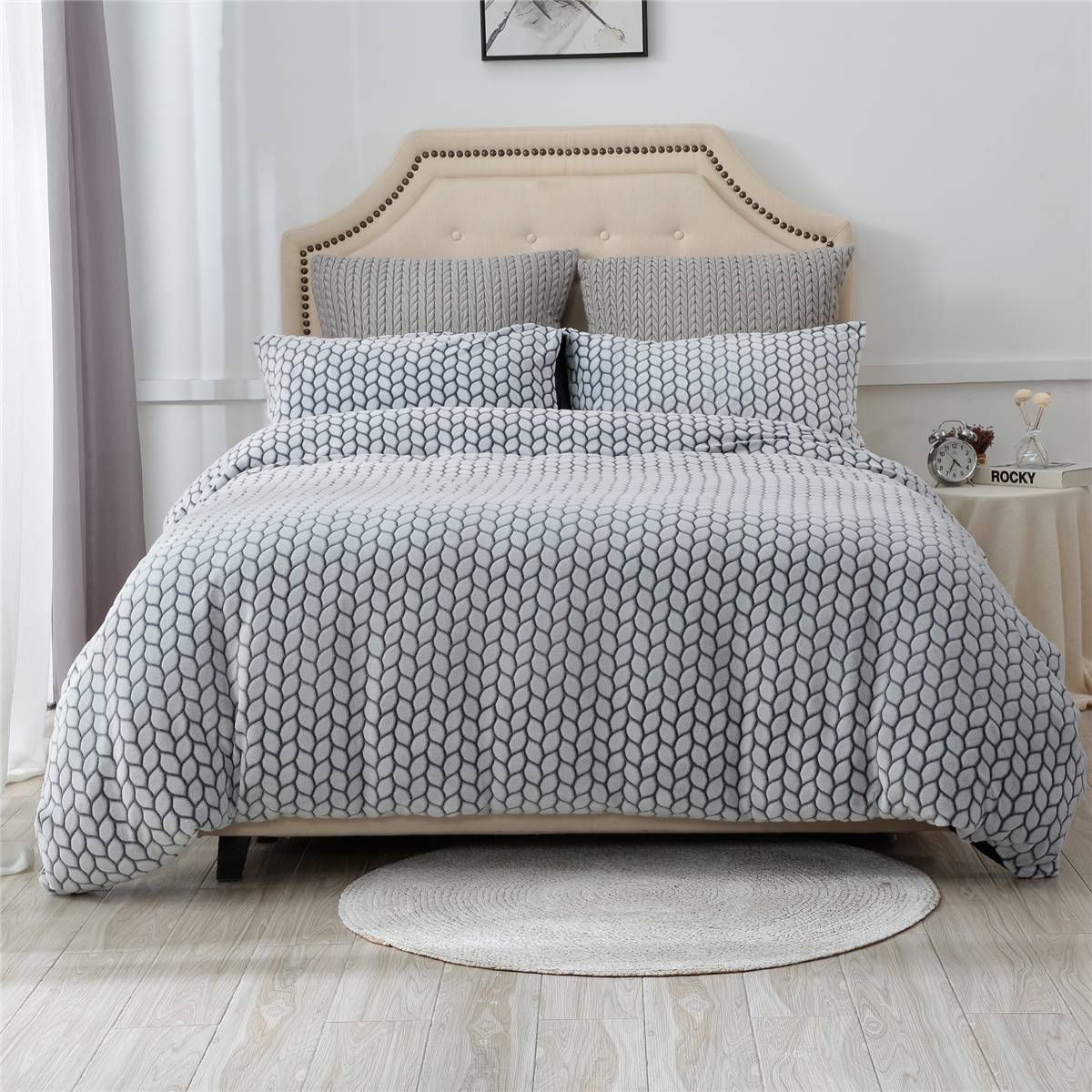 Inspire Flannel Quilt Cover Set Blue Pattern Queen Size Each Woolworths