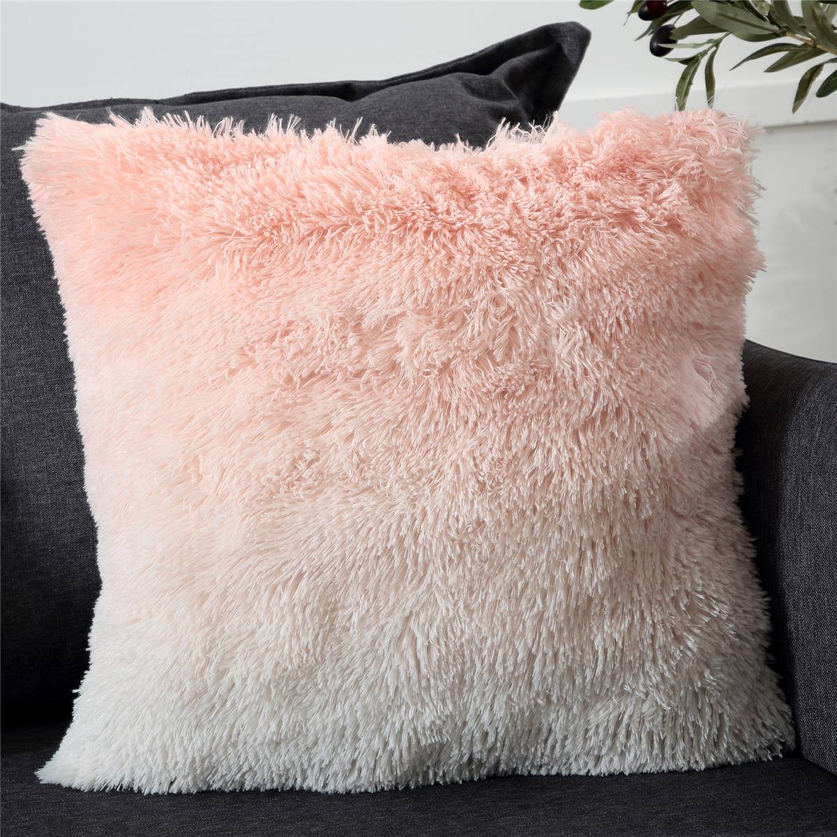 Inspire Long Faux Fur Cushion Pink Each | Woolworths