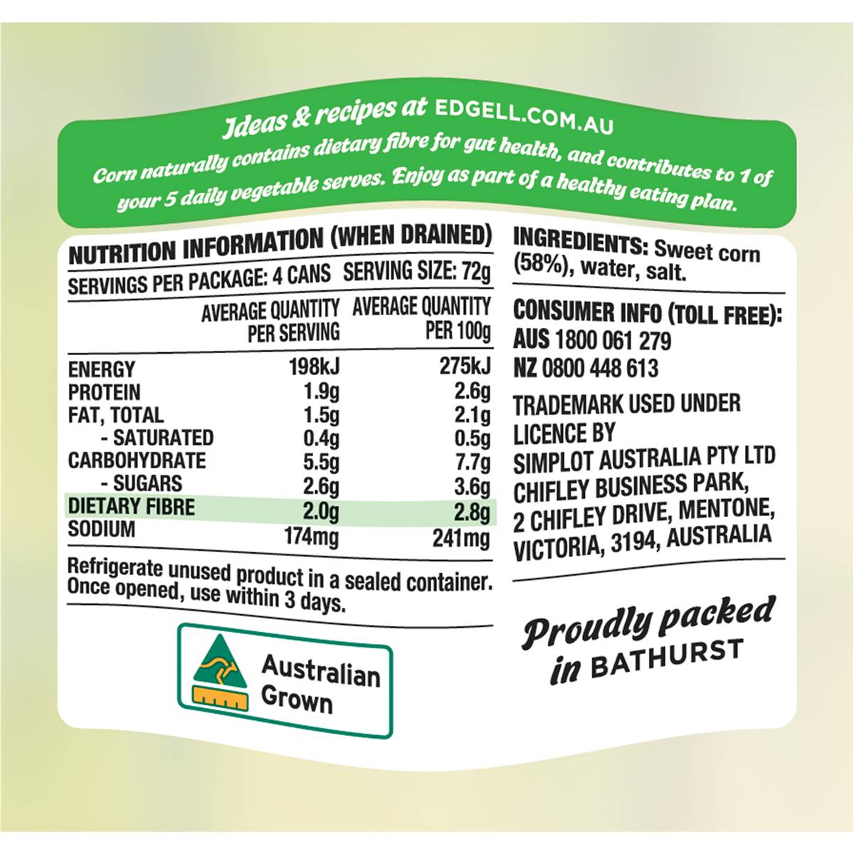 Edgell Corn Kernels Snack Packs Ready To Eat 125g X 4 Pack Woolworths