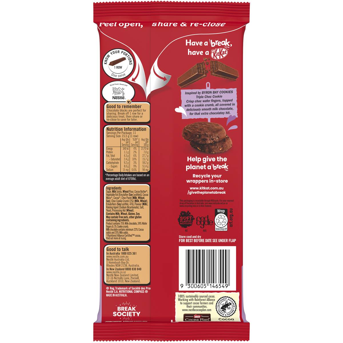 Kitkat Byron Bay Triple Choc Cookie Milk Chocolate Block 170g Woolworths