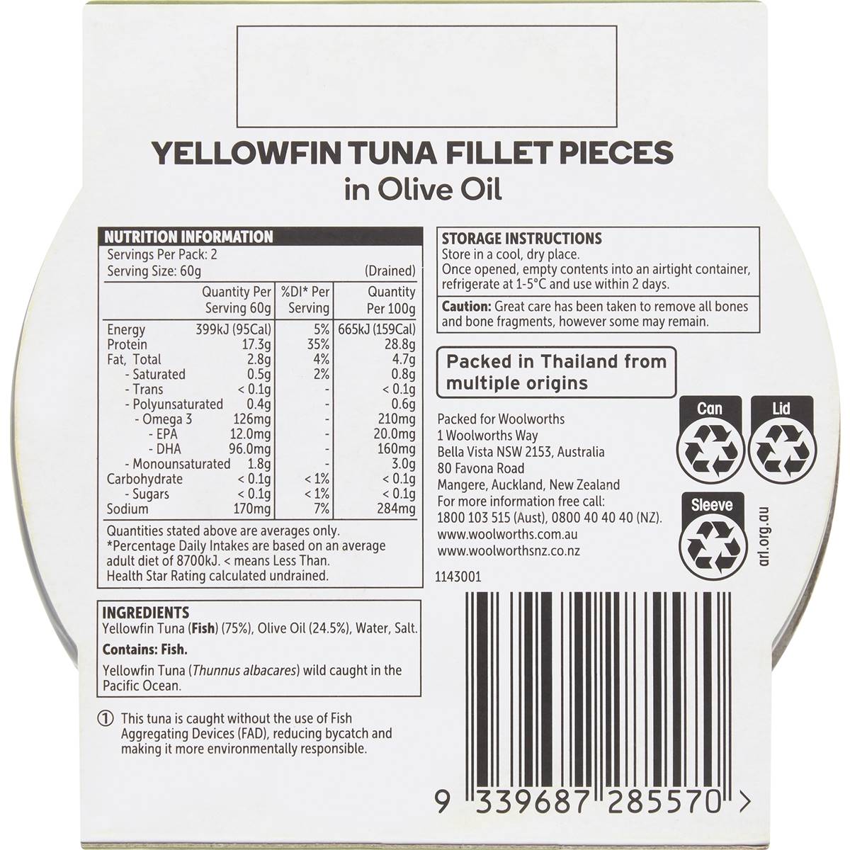 Woolworths Yellow Fin Tuna In Olive Oil 160g Woolworths