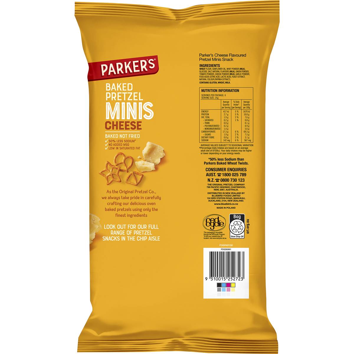 Parker's Baked Pretzel Minis Cheese Share Pack 6 Pack Woolworths