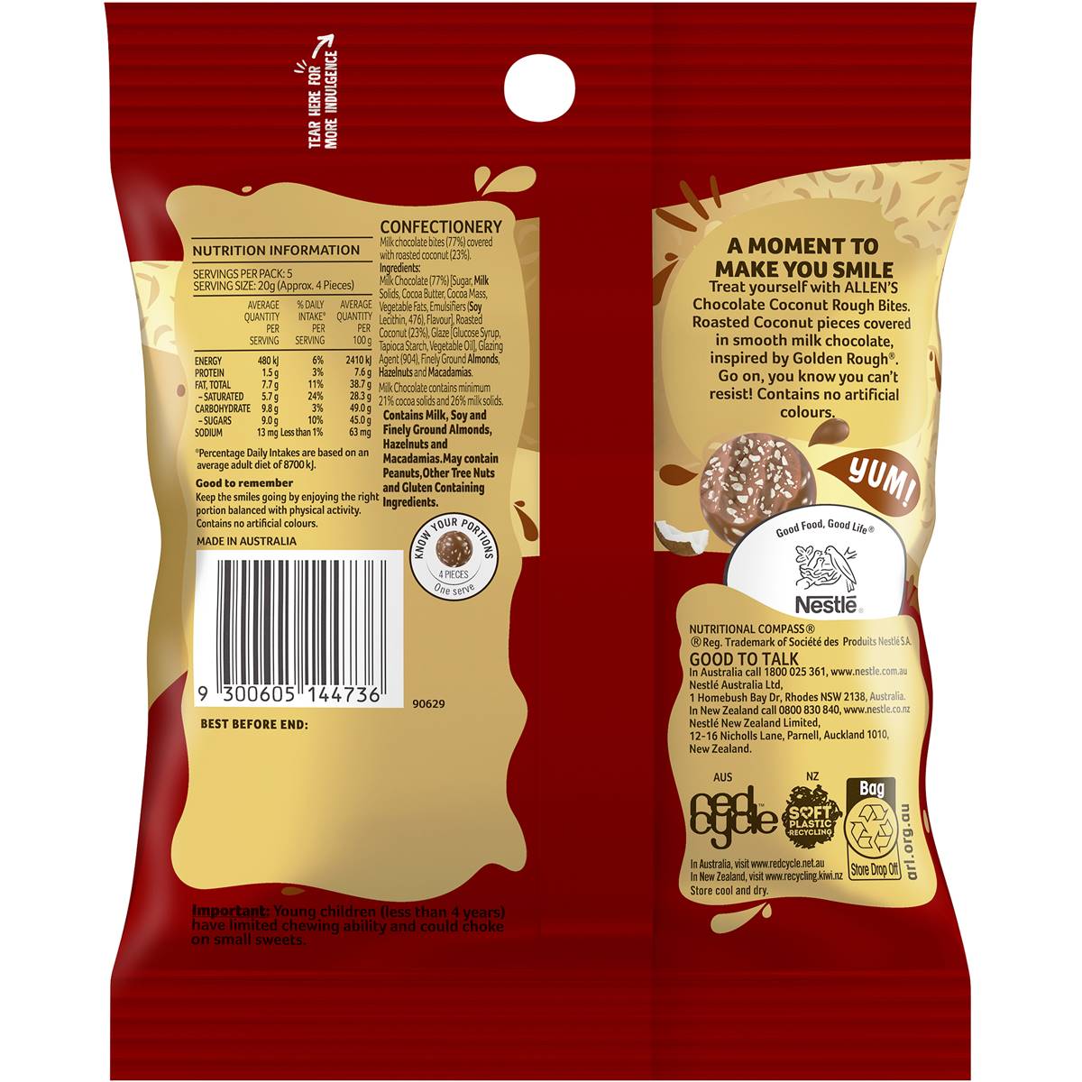 Allen's Bites Chocolate Coconut Rough 110g Woolworths