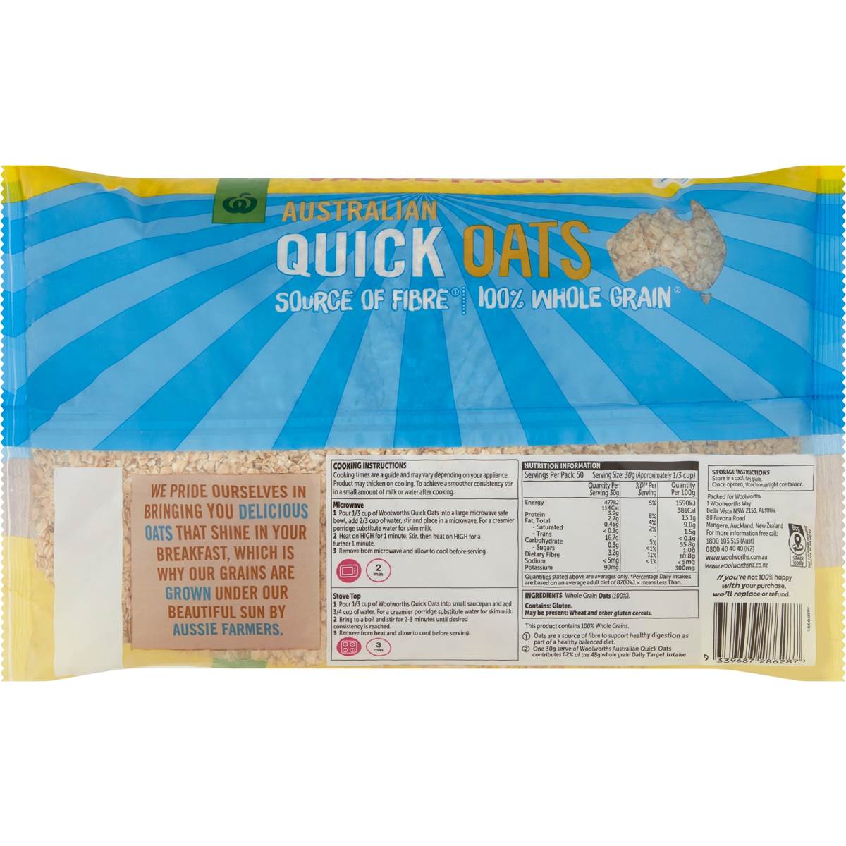 Woolworths Australian Quick Oats 1.5kg Woolworths