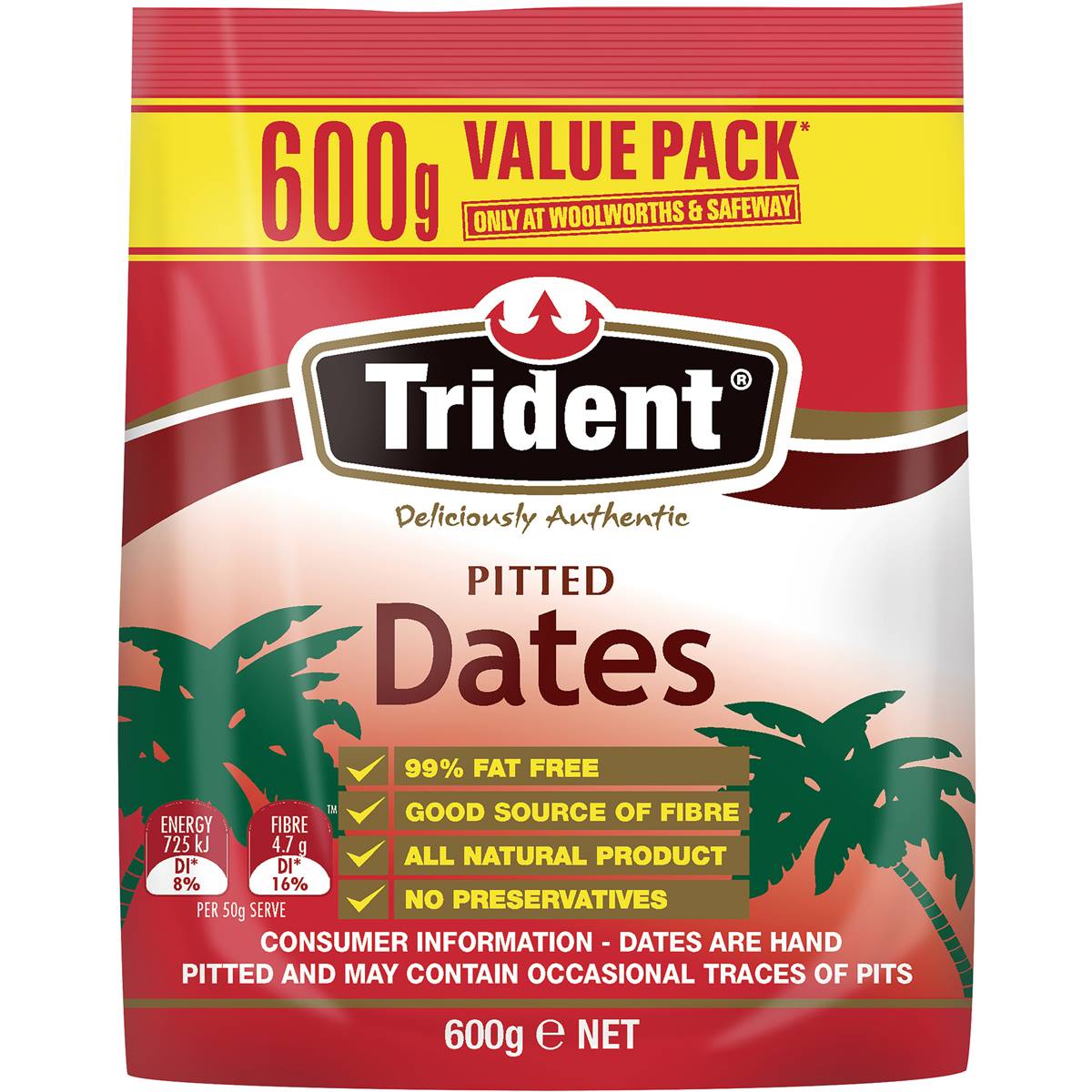 Trident Pitted Dates 600g Woolworths