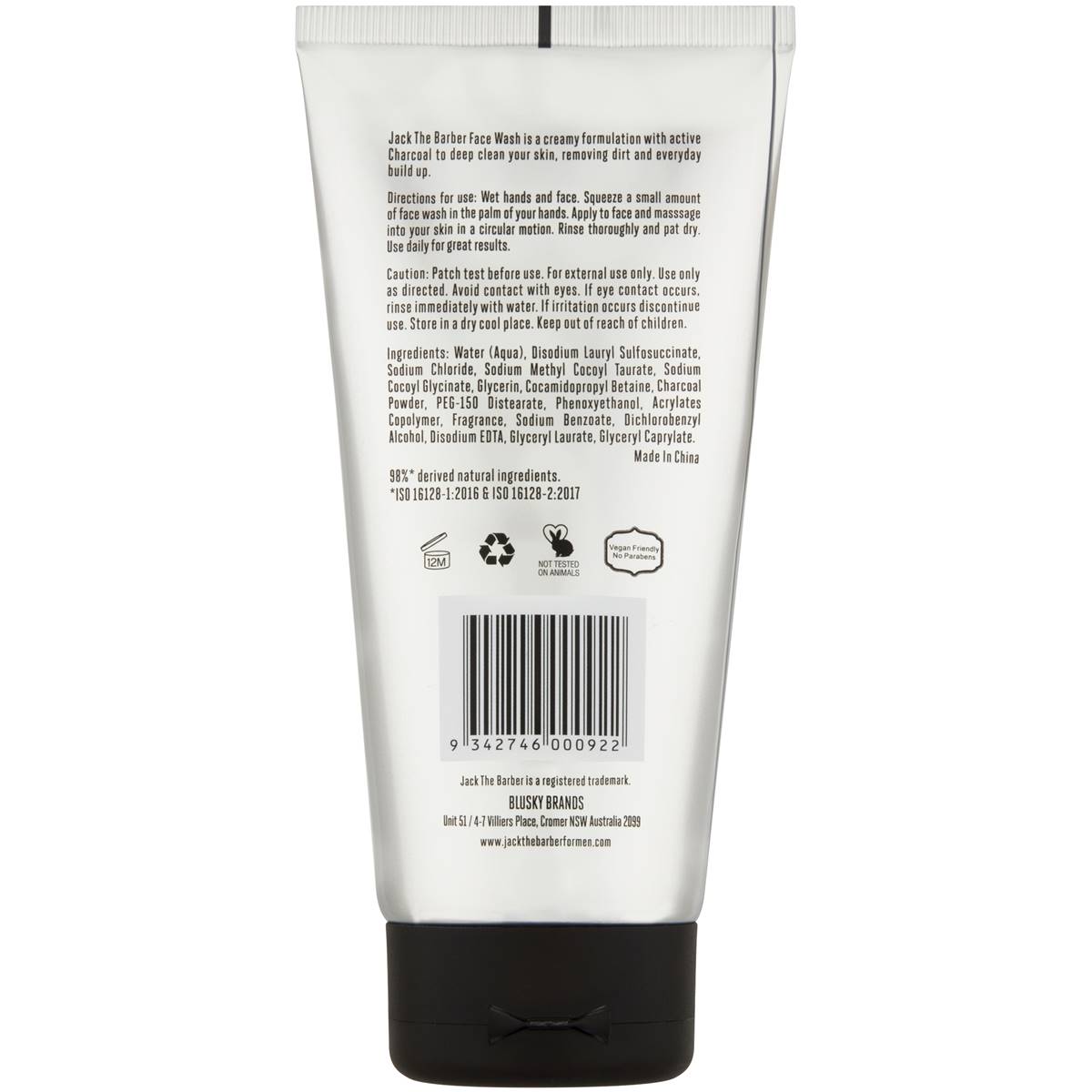 Jack The Barber Cleanse Charcoal Face Wash 150ml | Woolworths