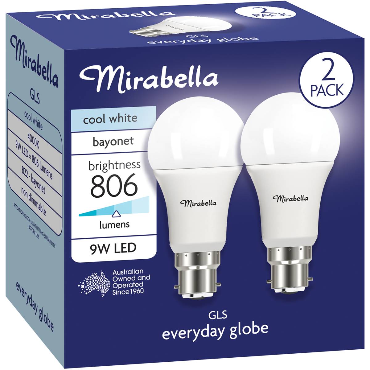 Mirabella LED GLS Bayonet Cap 9W 806lm Cool White 2 pack
