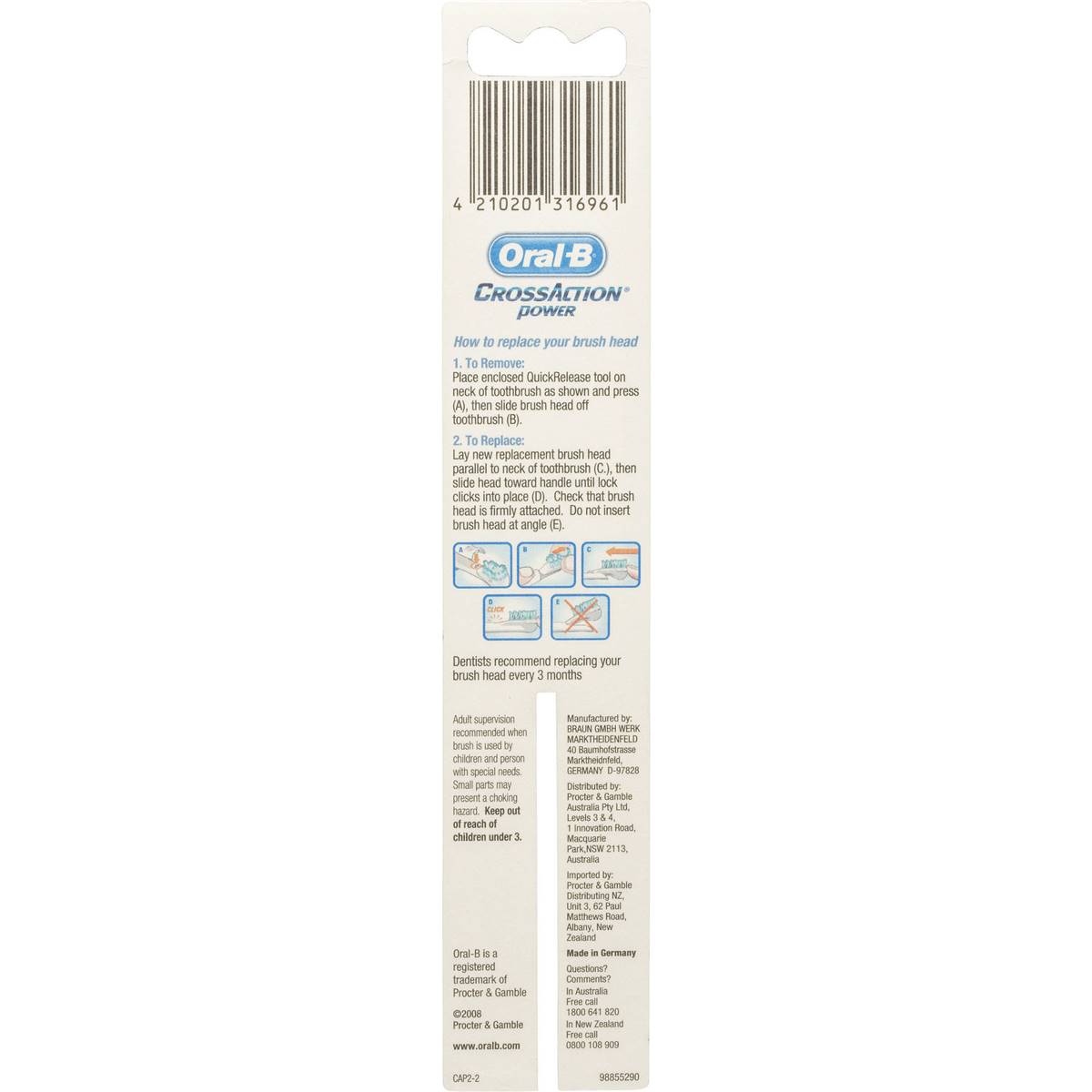 Oral B Crossaction Dual Clean Battery Toothbrush Replacement Heads 2