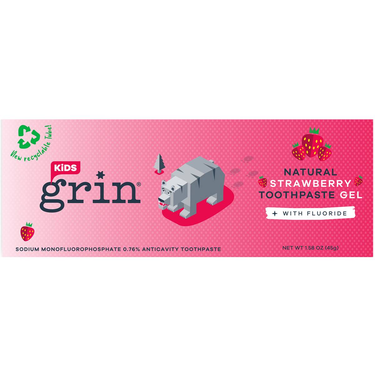 Grin Kids Natural Strawberry Toothpaste Gel With Fluoride 45g Woolworths