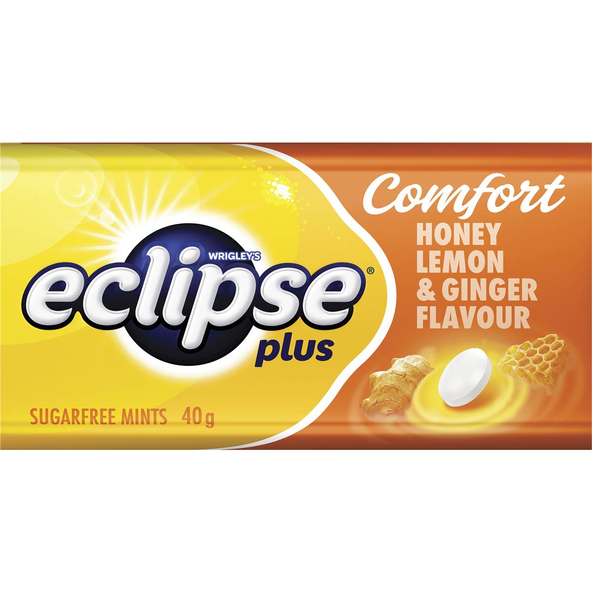 Eclipse Plus Honey Lemon & Ginger Sugar Free Mints Tin 40g Woolworths
