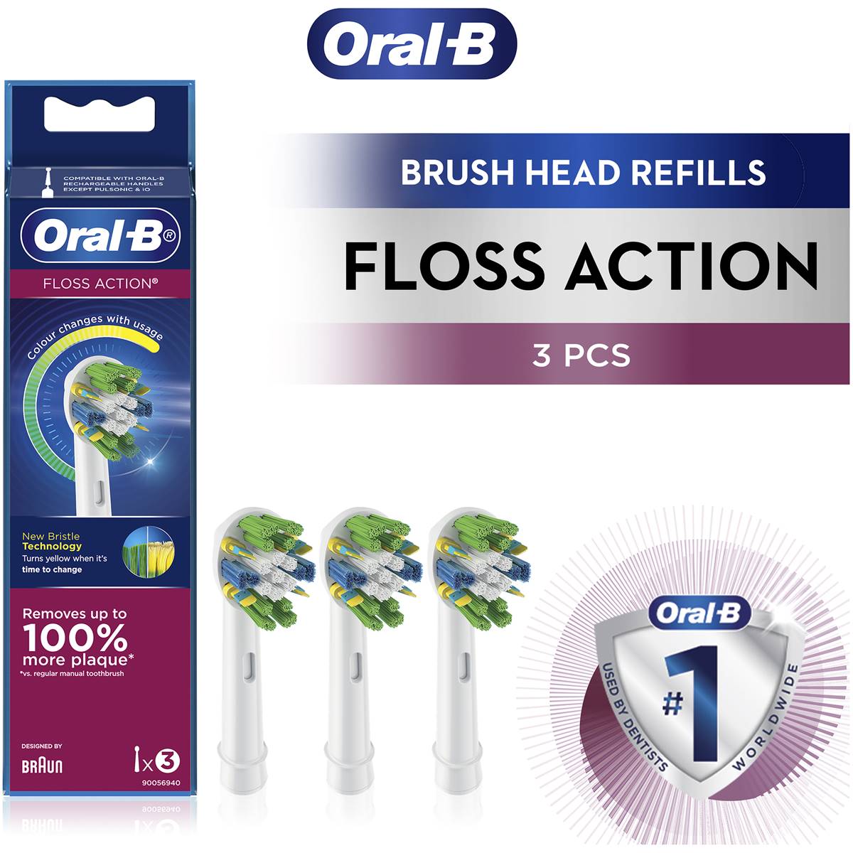 Oral B Floss Action Clean White Electric Toothbrush Refills 3 Pack ...