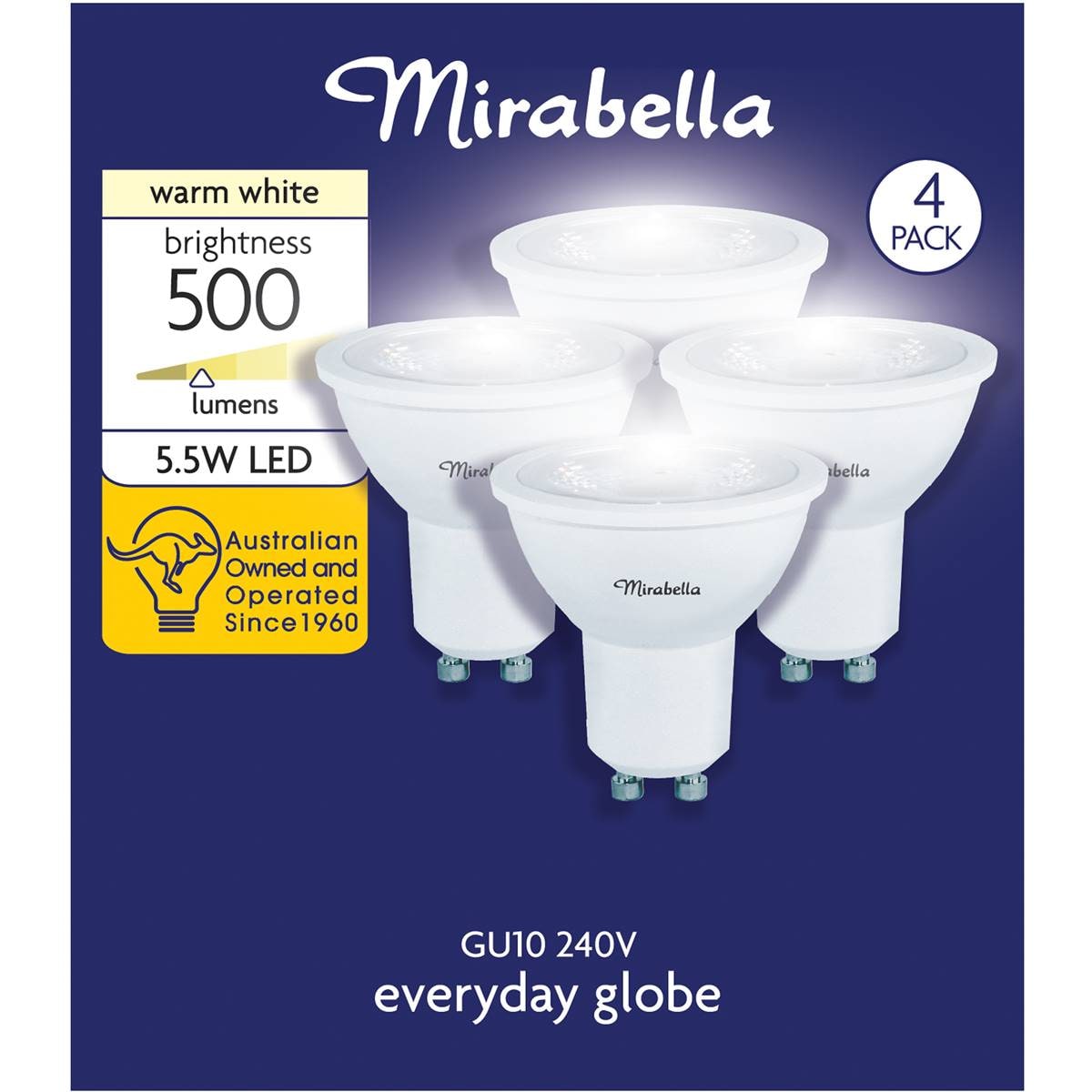 Mirabella Led Gu10 5.5w 500lm Warm White Light Globe 4 Pack Woolworths